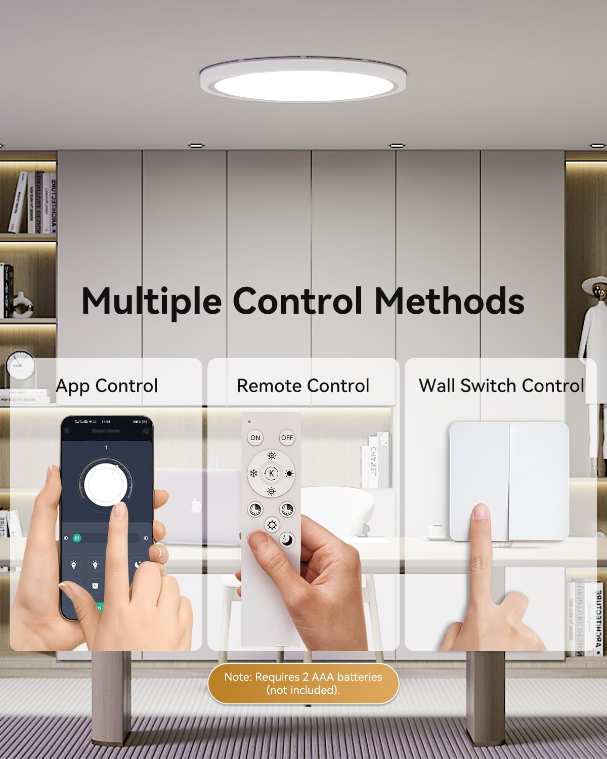 Aphyni 15.8 Inch Led Flush Mount Ceiling Light With Night Light, 36W 3600Lm 3000K-6500K Dimmable Ceiling Light Fixture For Bedro