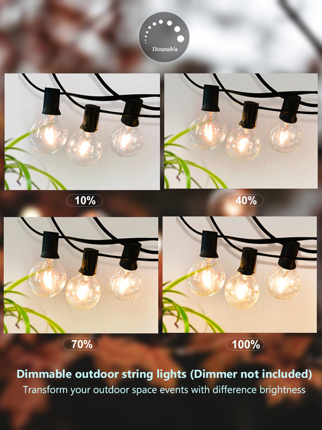 Damaing Outdoor String Lights 400Ft Patio Lights With 208 Shatterproof G40 Dimmable Globe Led Bulb, Waterproof Connectable Outdo