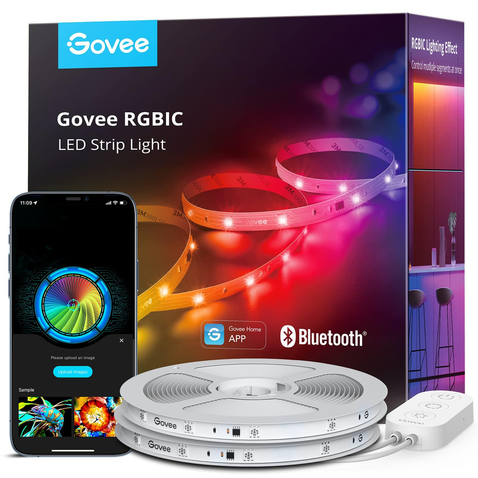 Govee Rgbic Led Strip Lights 65.6Ft, Multicolor Bluetooth App Control, Music Sync, Model H617E