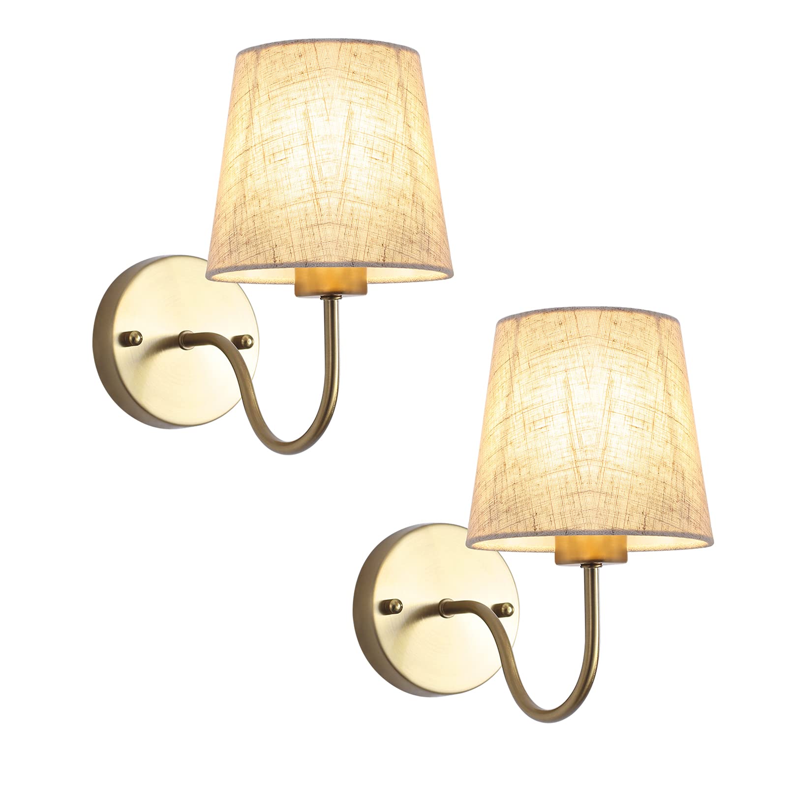 Lasenchoo Gold Wall Sconces Set Of Two, Modern Fabric Lampshade Lighting For Bedroom & Hallway