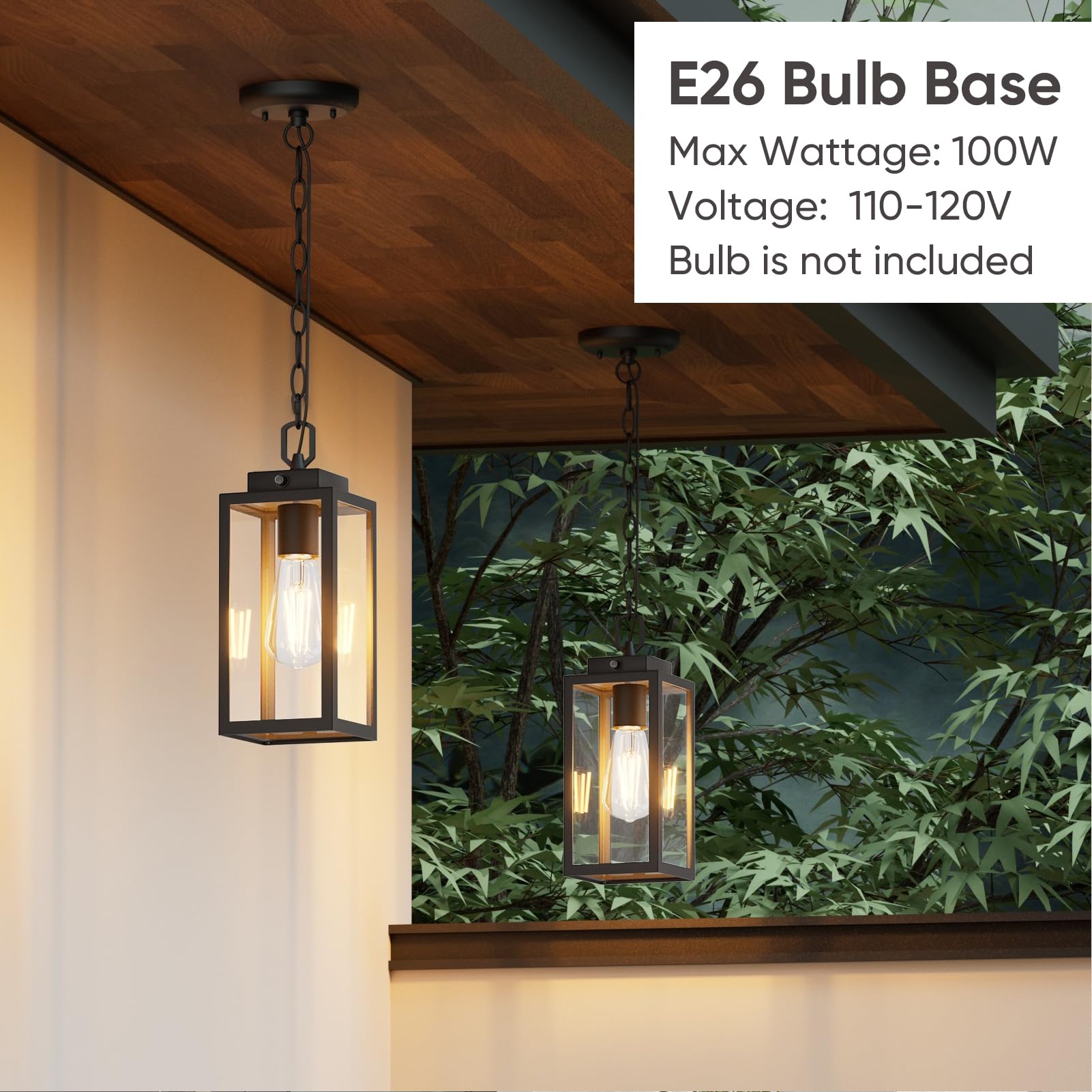 Aoceley Dusk To Dawn Outdoor Pendant Light  Modern 1-Light Outdoor Hanging Lantern  Matte Black Aluminum With Clear Glass  Exterior Pendant Lighting Fixture For Porch