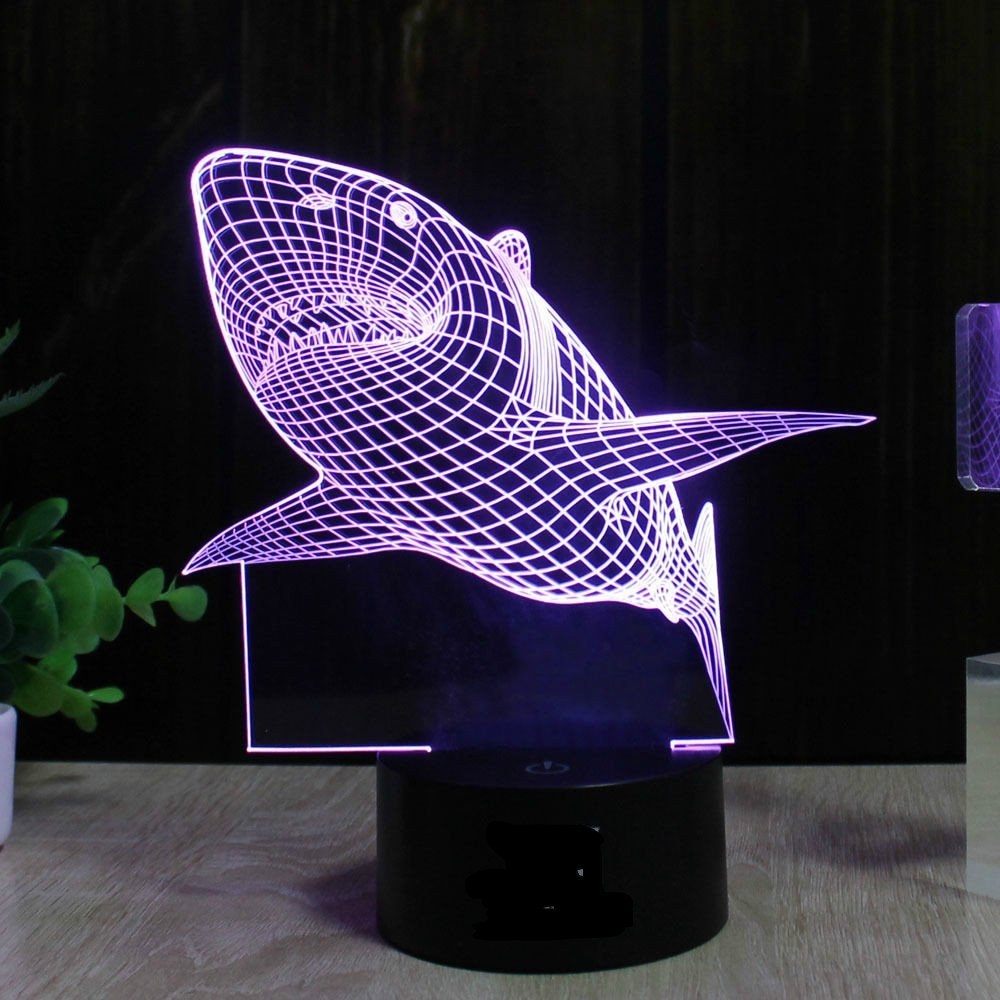 Superniudb Jaws Great White Shark 3D Illusion Led Night Light 7 Colourful Table Desk Lamp