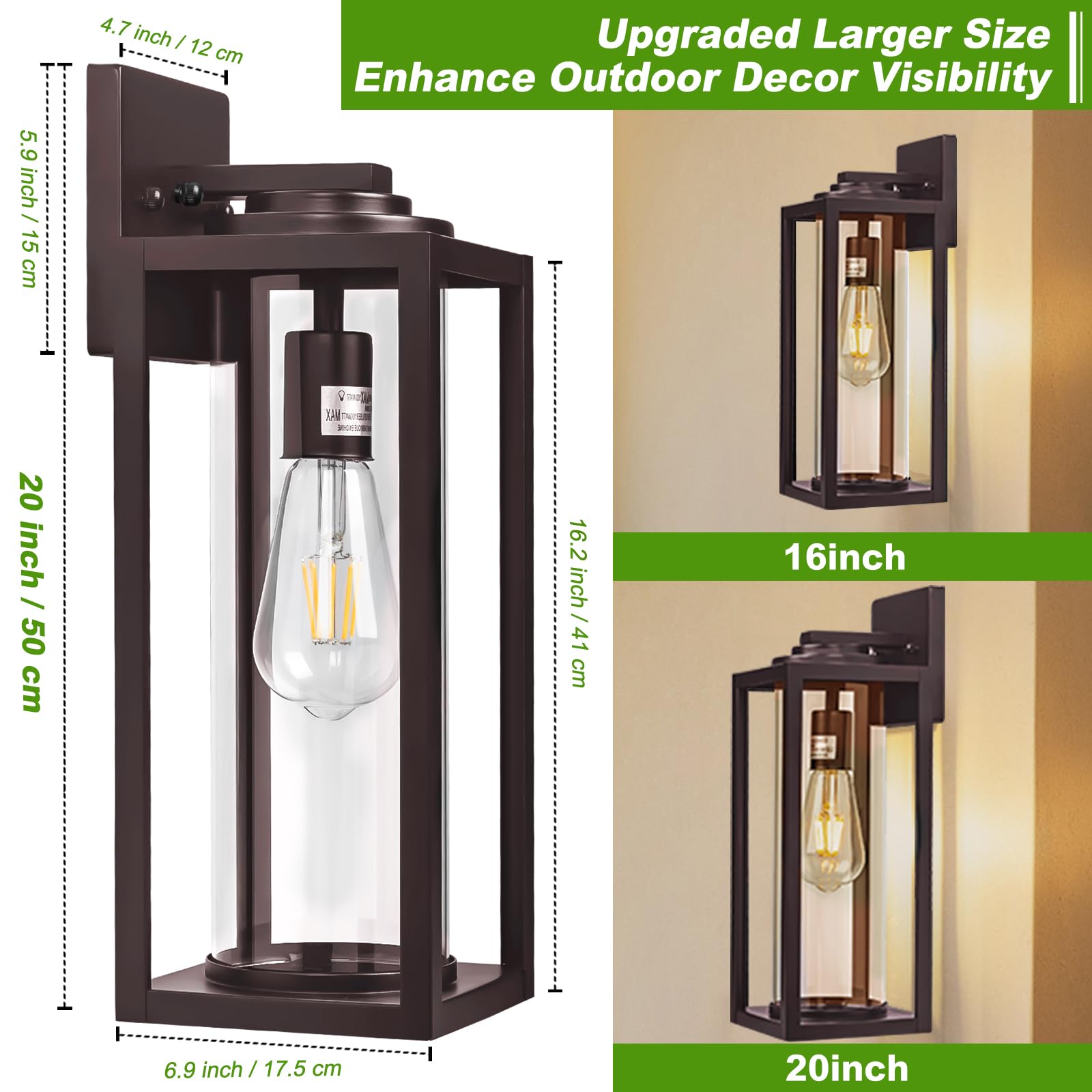 20Inch Large Outdoor Wall Lights 2 Packs - Oil Rubbed Bronze Exterior Light Fixture With Clear Glass Shade  Waterproof Porch Lighting For House  Farmhouse Sconces Lantern For Front Door  Garage
