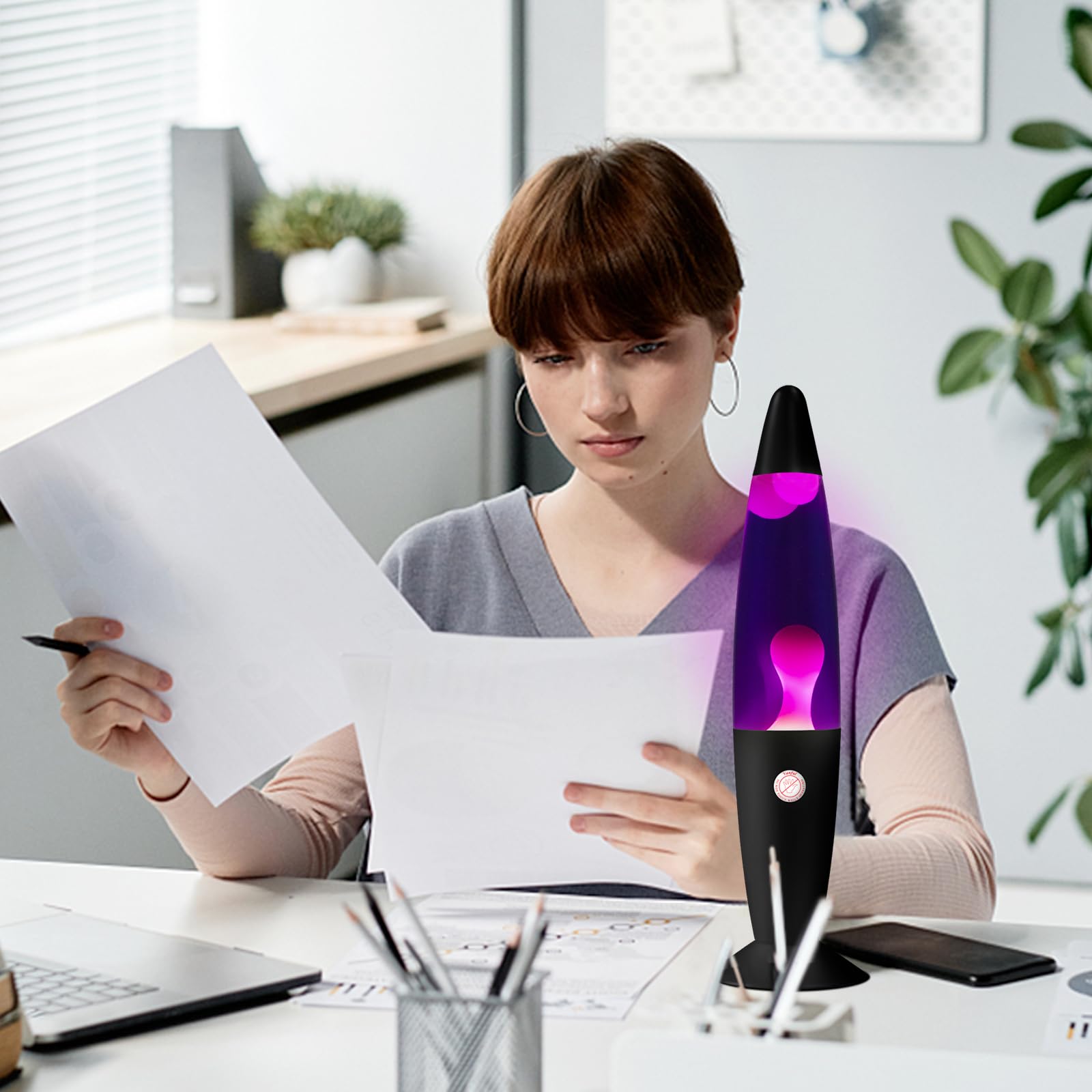 Vanful Liquid Motion Lamp, 13in Purple White Aluminum Nightlight for Home Decoration