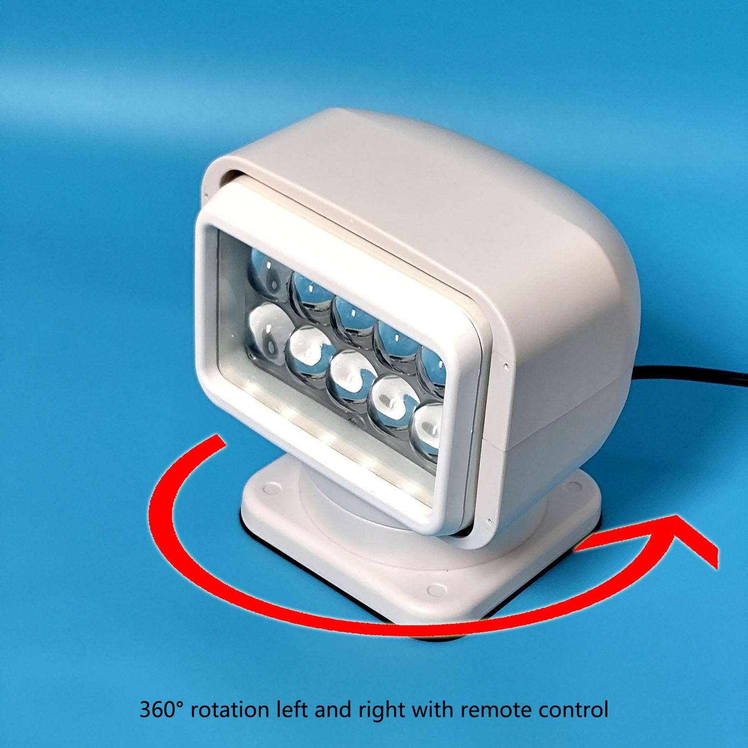 JIUHUAN LED Work Light 50W 7 Inch Cool White Aluminum 360° Rotating Remote Control Model JH116-50W-W Waterproof Offroad Fog Light