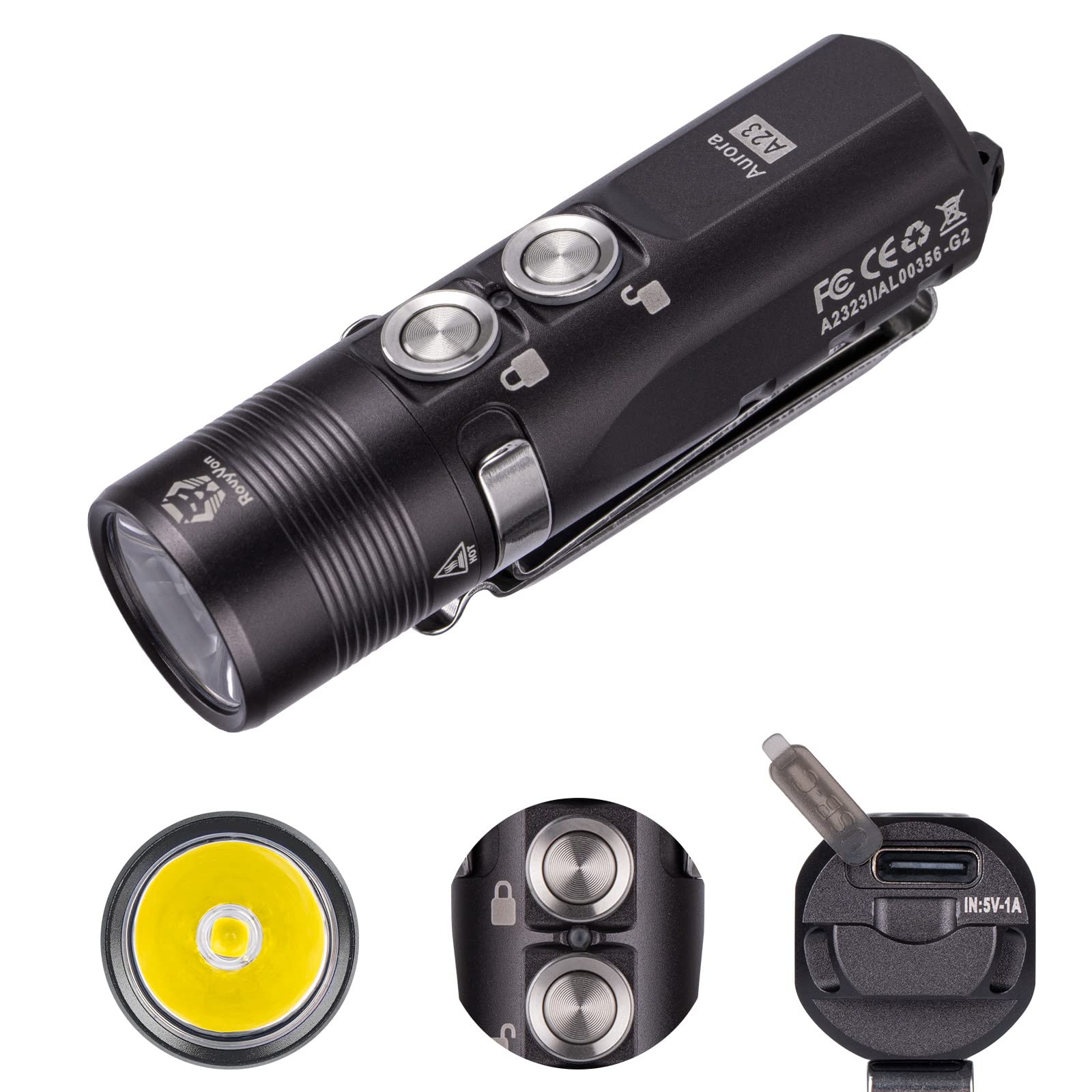 Rovyvon A23 G2 1000 Lumens Usb-C Rechargeable Edc Flashlight, 6500K Cool White 850Mah Led Pocket Flashlight Keychain, With Magne