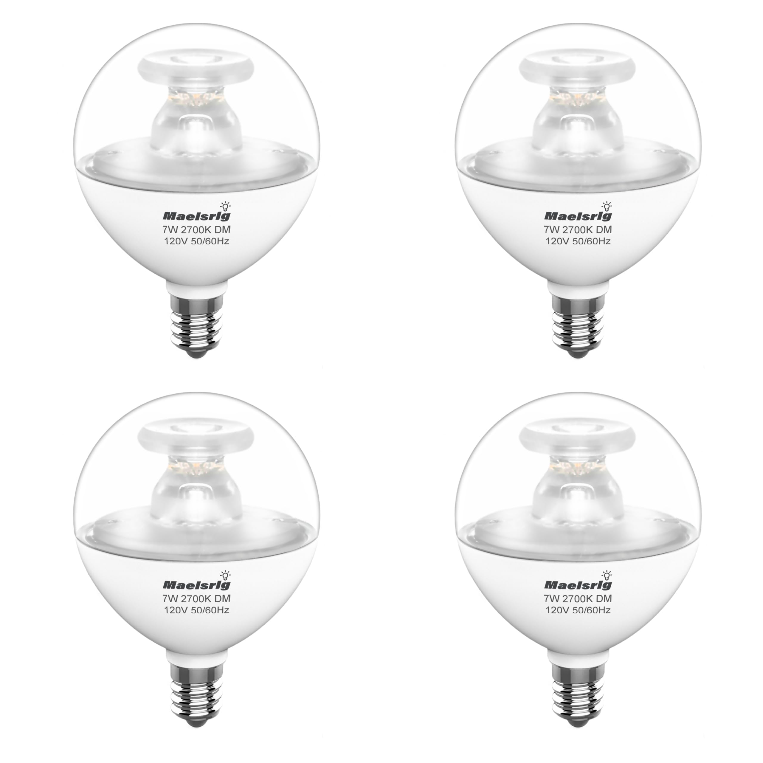 Maelsrlg G16.5 Light Bulb Led, 60W Equivalent, Small Round Light Bulbs, E12 Candelabra Base, Dimmable, Soft White 2700K, 7W 600 