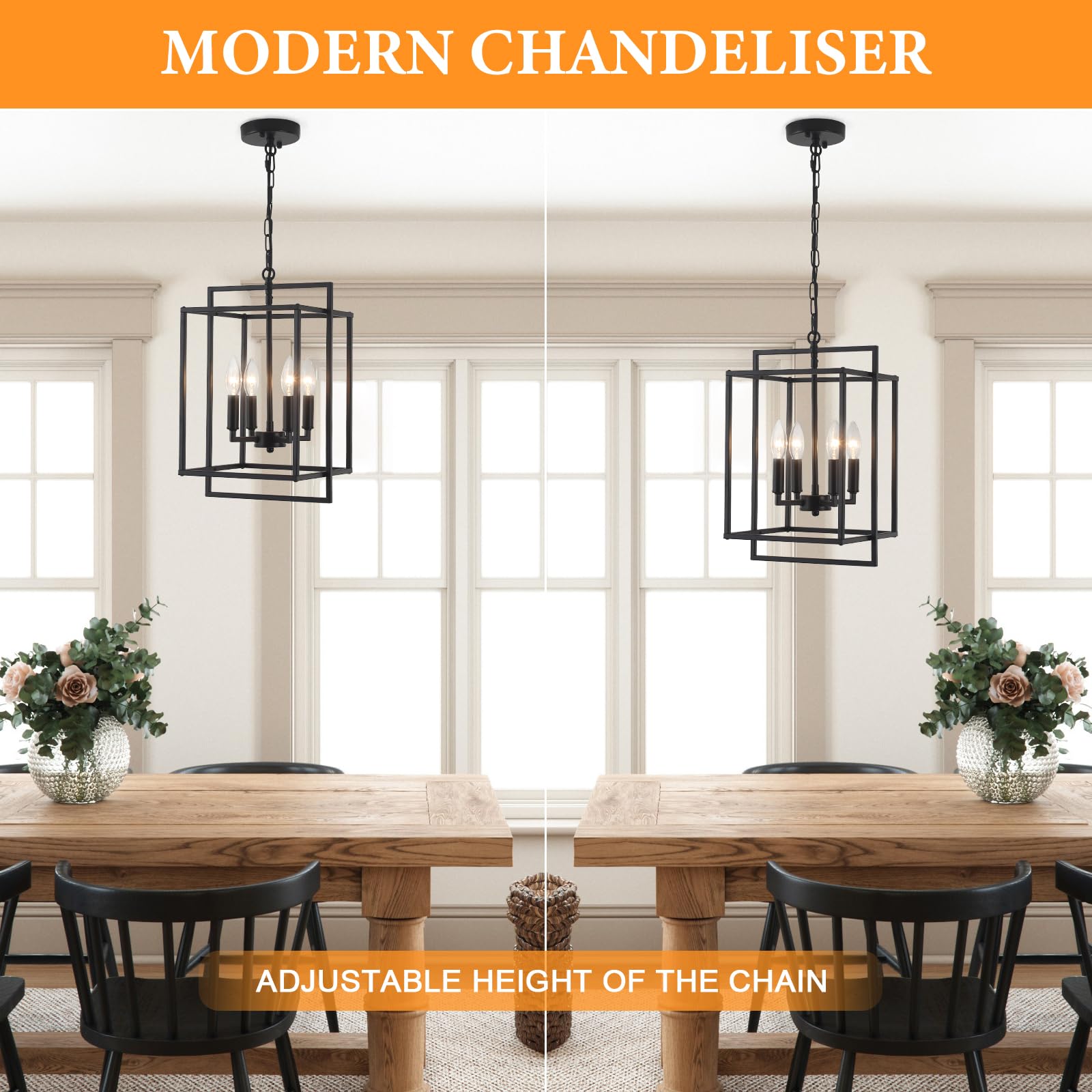 Kostomo 4-Light Black Farmhouse Chandelier Lantern Chandelier Light Fixture For Dining Room Kitchen Island Lighting Modern Penda
