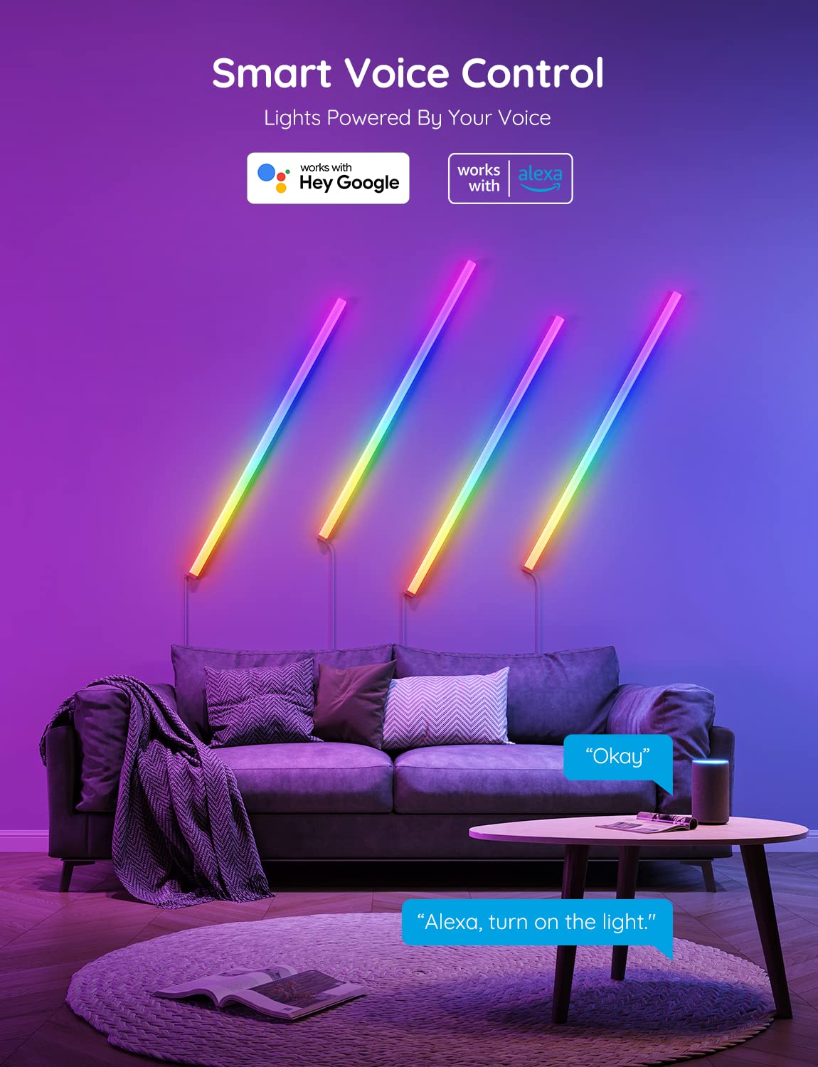 Govee Glide LED Wall Lights, RGBIC Smart Light Bars, 6 pcs, 6*14.8 inch, Works with Alexa/Google Assistant, Music Sync