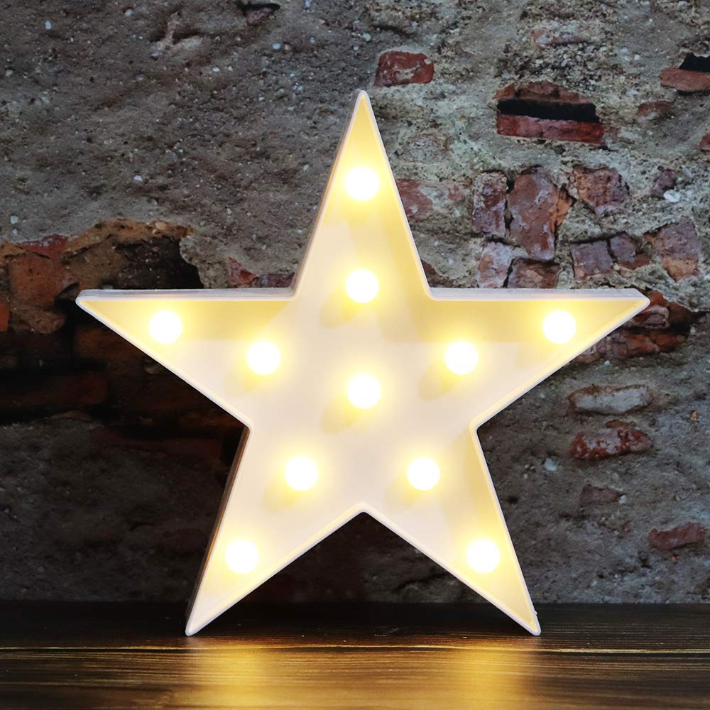 LED Marquee Star Signs Night Lights, Battery Operated Star Shaped Desk Table Lamp for Kids, Baby, Child, Girl Gift, Nursery Room
