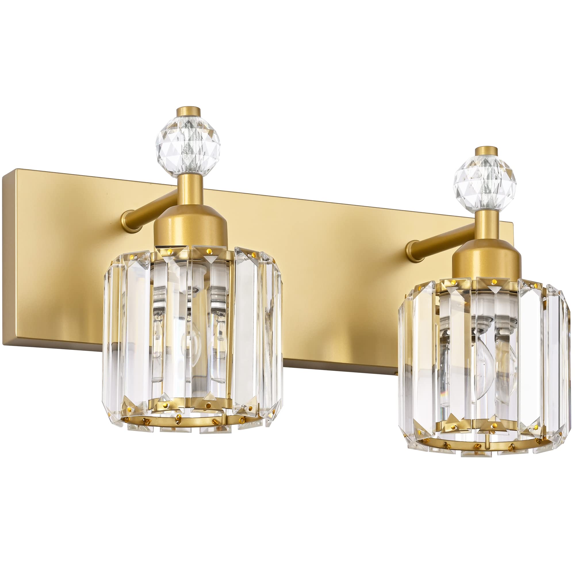 Presde Modern Chrome 2-Light Bathroom Vanity Light - Stainless Steel, Gold Finish, Over Mirror Sconce