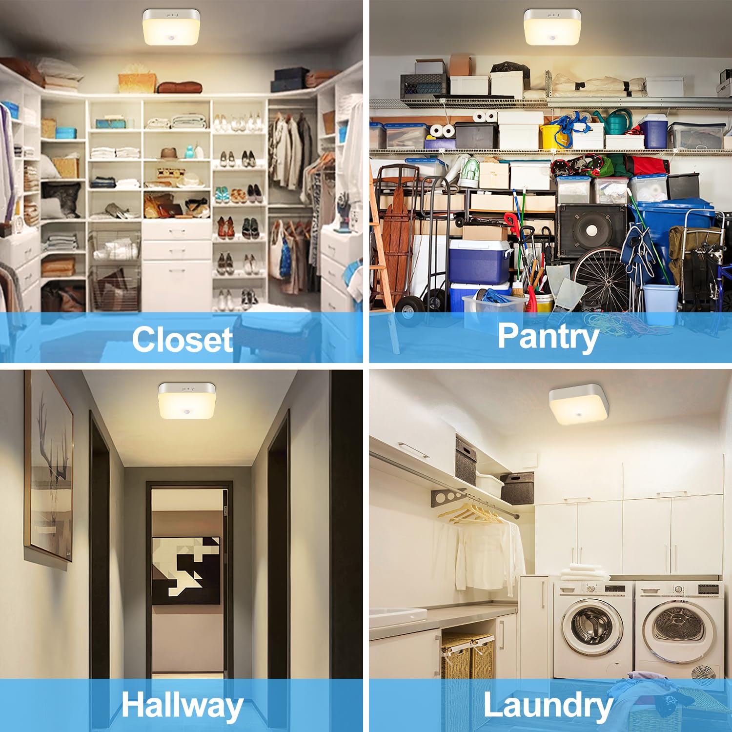 Whitepoplar Rechargeable Motion Sensor Ceiling Light Without Wiring, 500Lm Wireless Battery Operated Closet Light, Shower Light