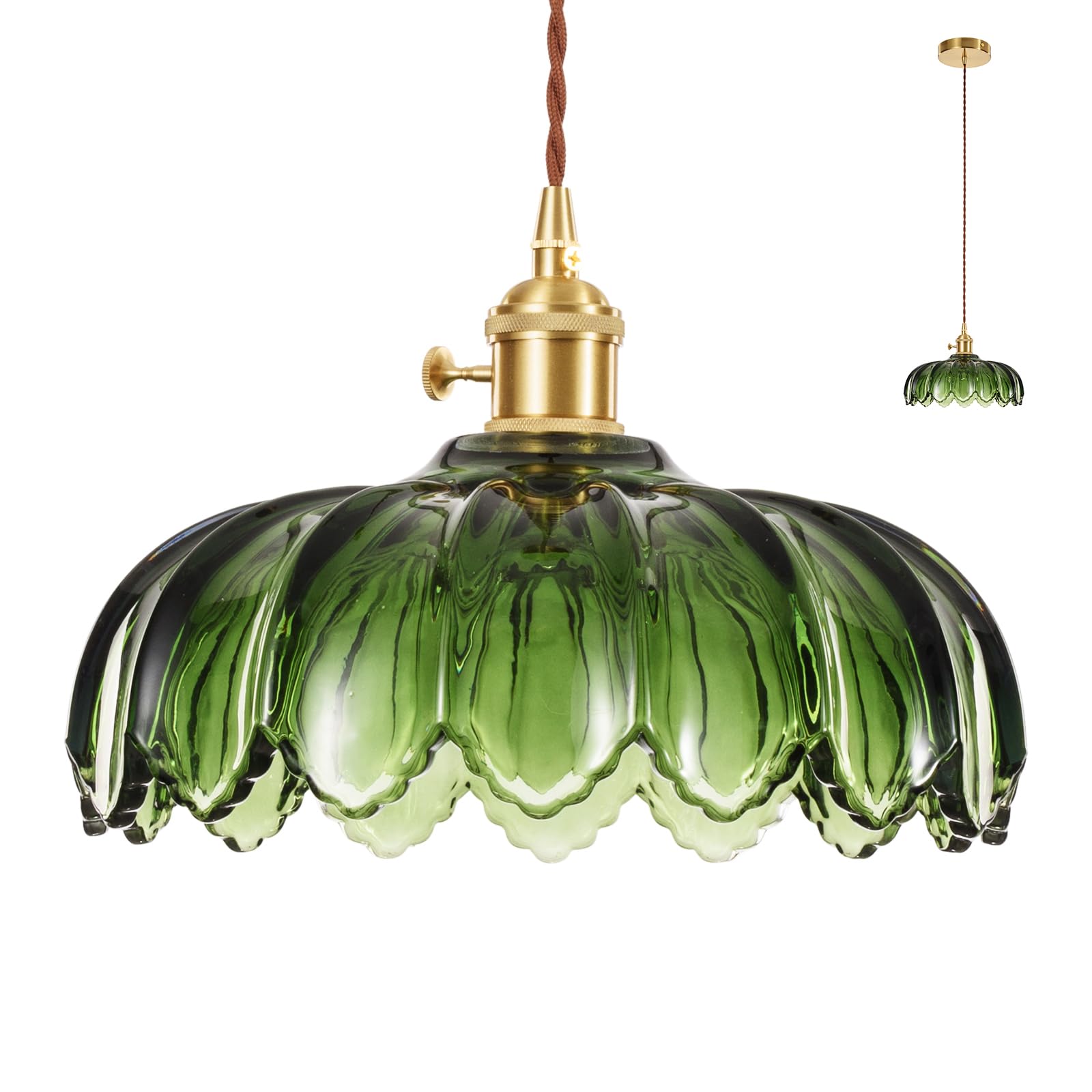 KAUDGHY Vintage Pendant Light Fixtures - Glass Pendant Light Green Hanging Light Fixture Vintage Light Fixture - Small Green Pen
