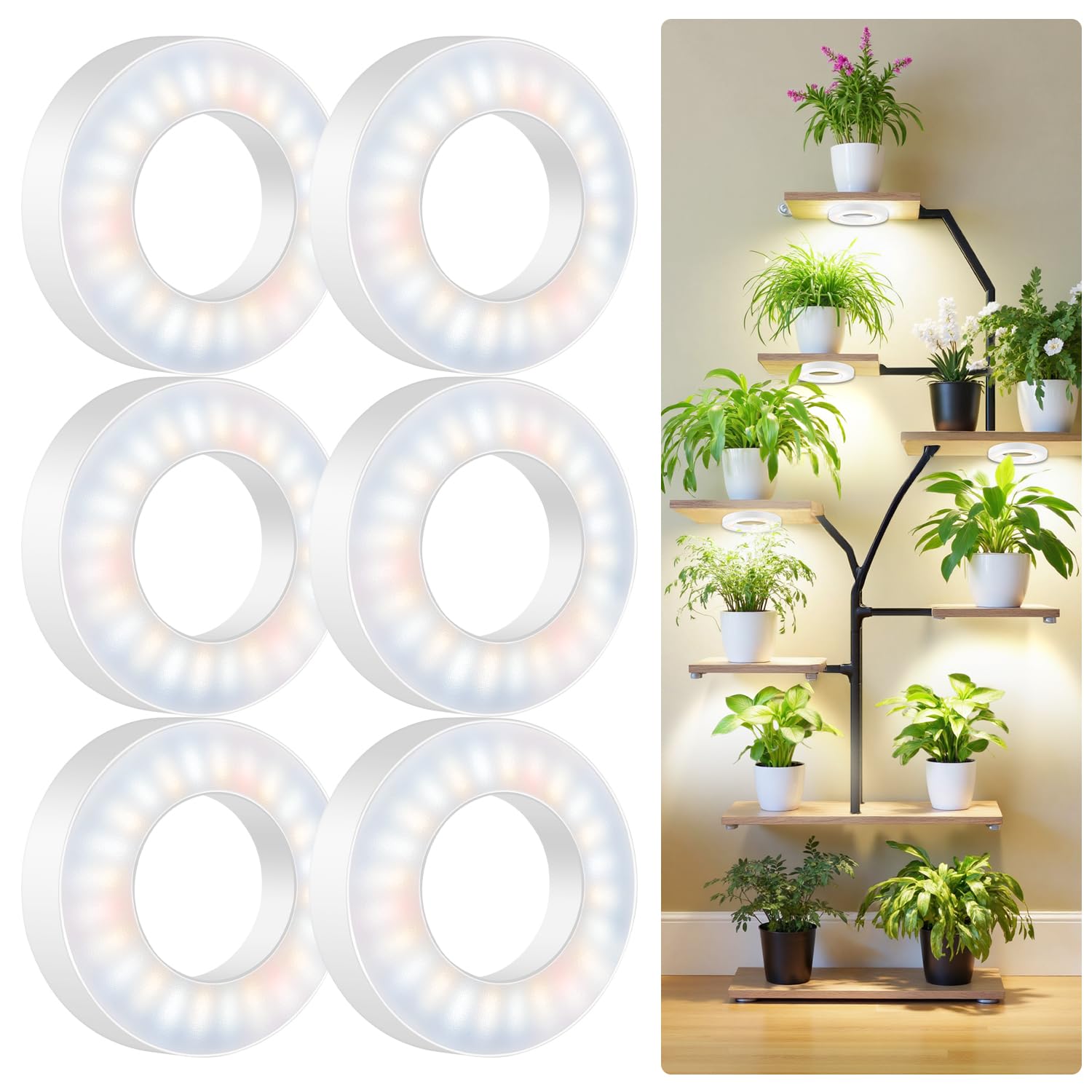 Kullsinss Plant Light  6 Heads 12V3A Full Spectrum LED Grow Lights for Indoor Plants  3.5 Under Cabinet Grow Lamp for Small Plants with 6/12/16H Auto Timer  3 Spectrum Modes  5 Brightness Levels