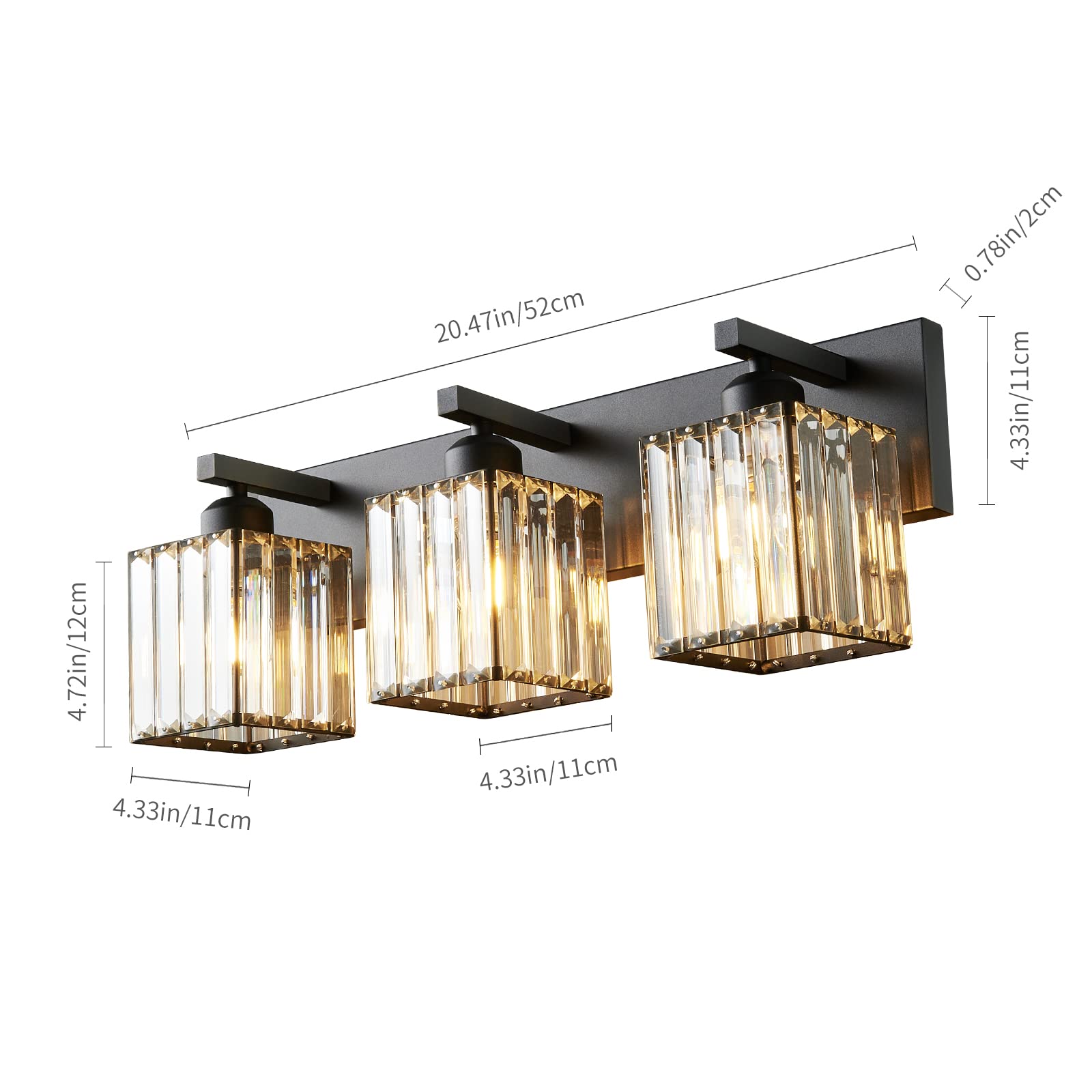 Fdpby Modern Black Crystal Bathroom Vanity Light - 3-Lights Wall Light Fixture