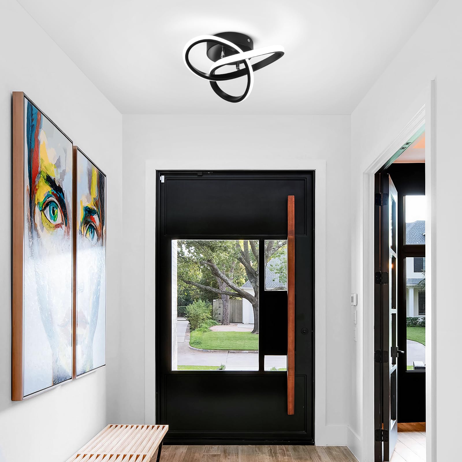 Caneoe Black Modern Ceiling Light Fixtures 6000K Semi Flush Mount Ceiling Lights Hallway Light Fixtures, Acrylic Ceiling Lamp Fo