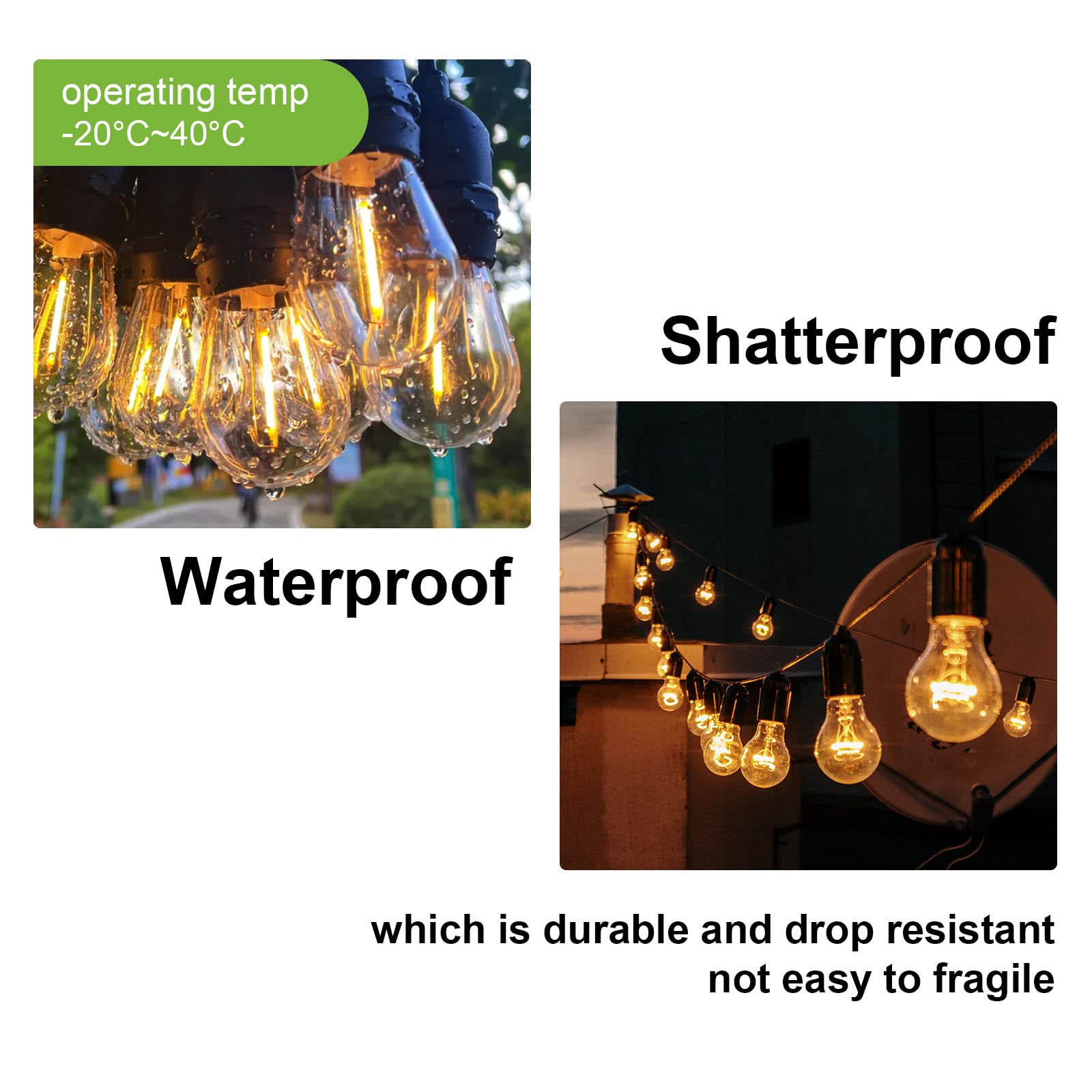Visther 30-Pack S14 Outdoor Waterproof String Light Bulbs, E26 Base, Warm White, 1W 120V