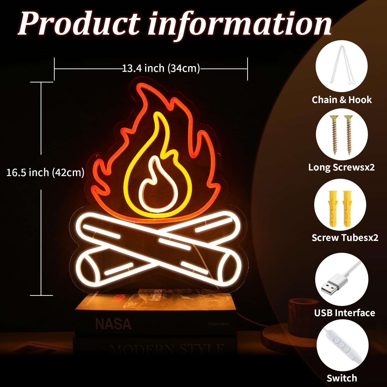 Fire Flame Neon Sign  Stove Fire Led Light  Bedroom Living Decor  Campfire Neon Sign Gift  Camping Decor