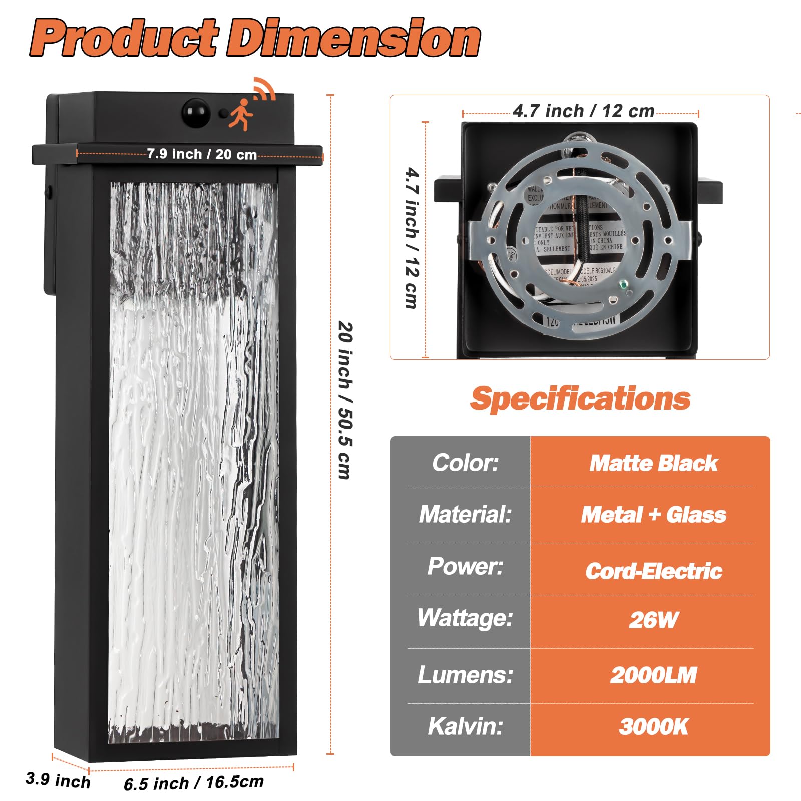Venzblomia 20  Upgraded Motion Sensor Led Exterior Lighting Fixtures  2 Pack Large Black Dusk To Dawn Lights Outside  Modern Outdoor Led Wall Sconce Lamps  Waterproof Outside Patio Carriage Lanterns