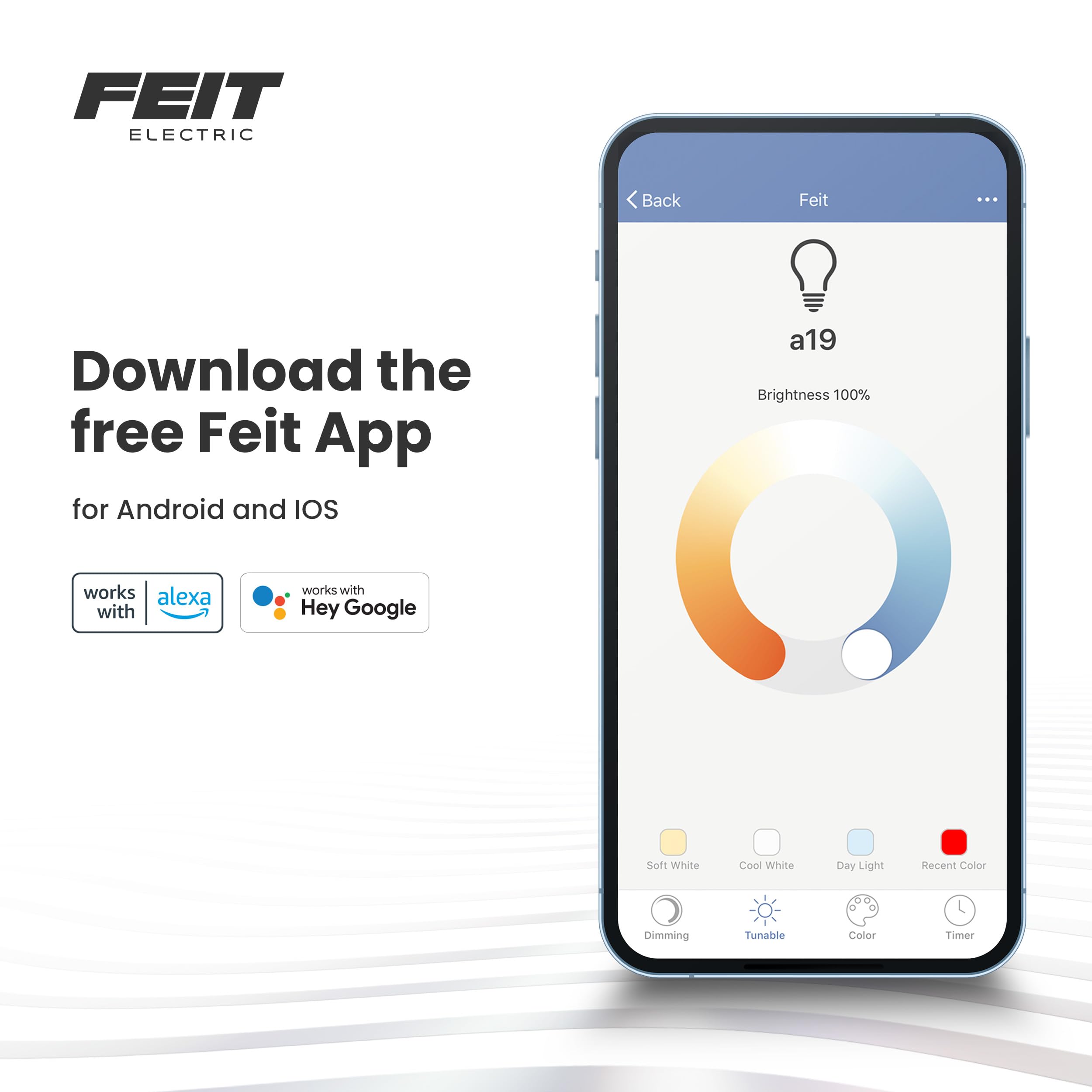 Feit Electric Om60/Rgbw/Ca/Ag Smart Wifi Color Changing And Dimmable  Alexa Or Google Assistant  No Hub Required A19 Led Light Bulb  60W