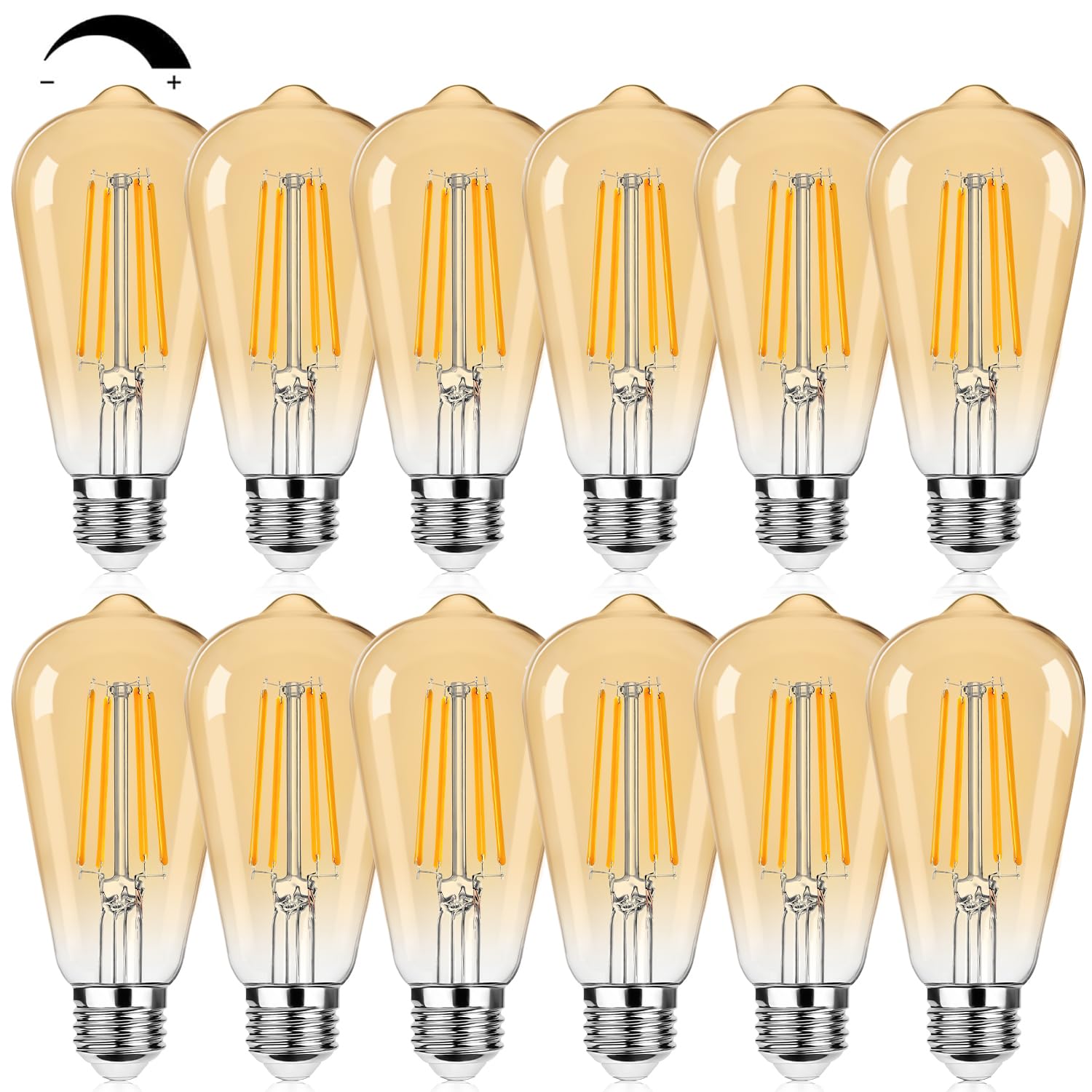 12Packs St64 Large Vintage Led Edison Bulbs, 60W Equivalent 7W, 800Lumens, Dimmable Antique Led Filament, 2700K Amber Warm White