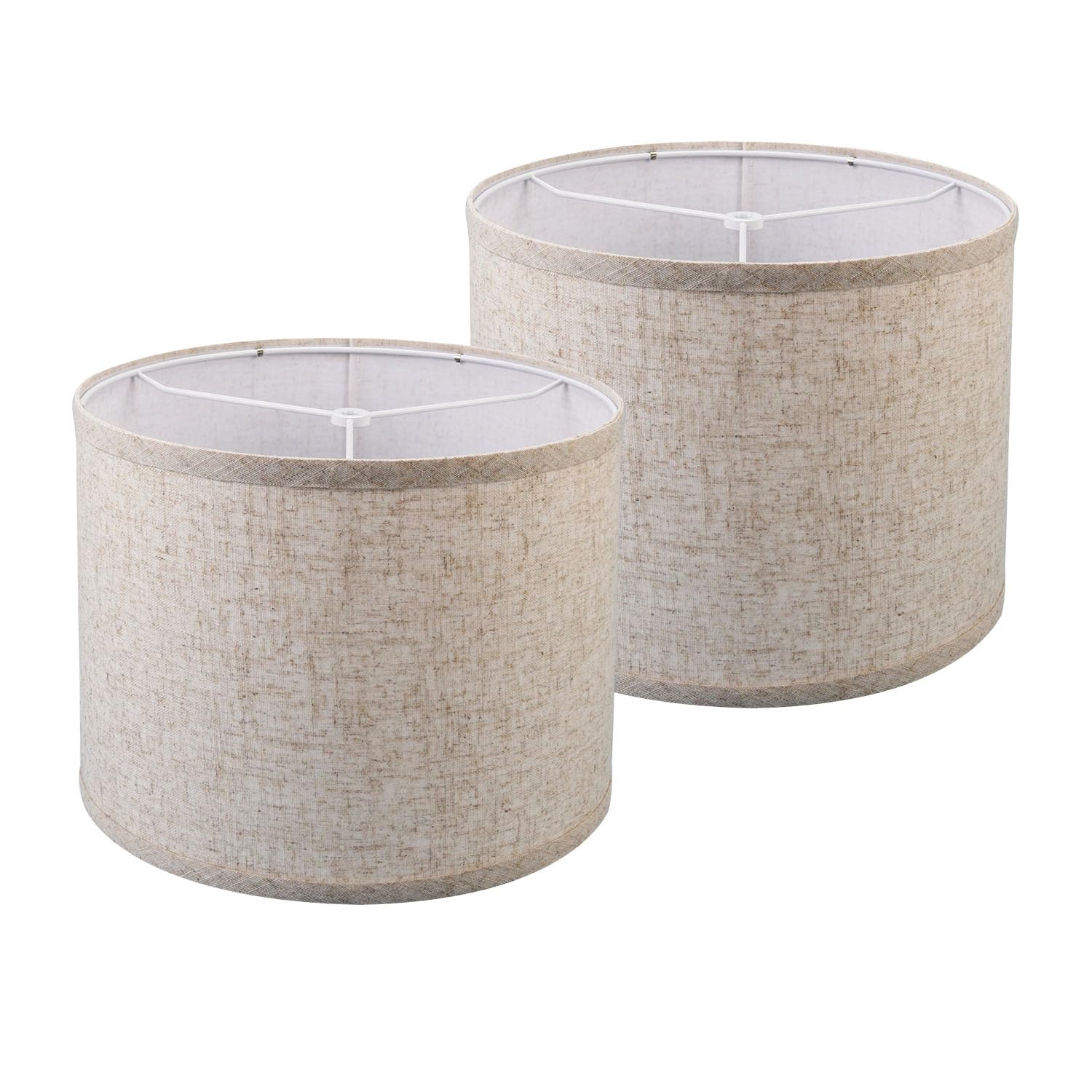 WANKAIX Drum Lamp Shades Set of 2, Natural Linen Fabric, 13inx13inx10in, Model 1103