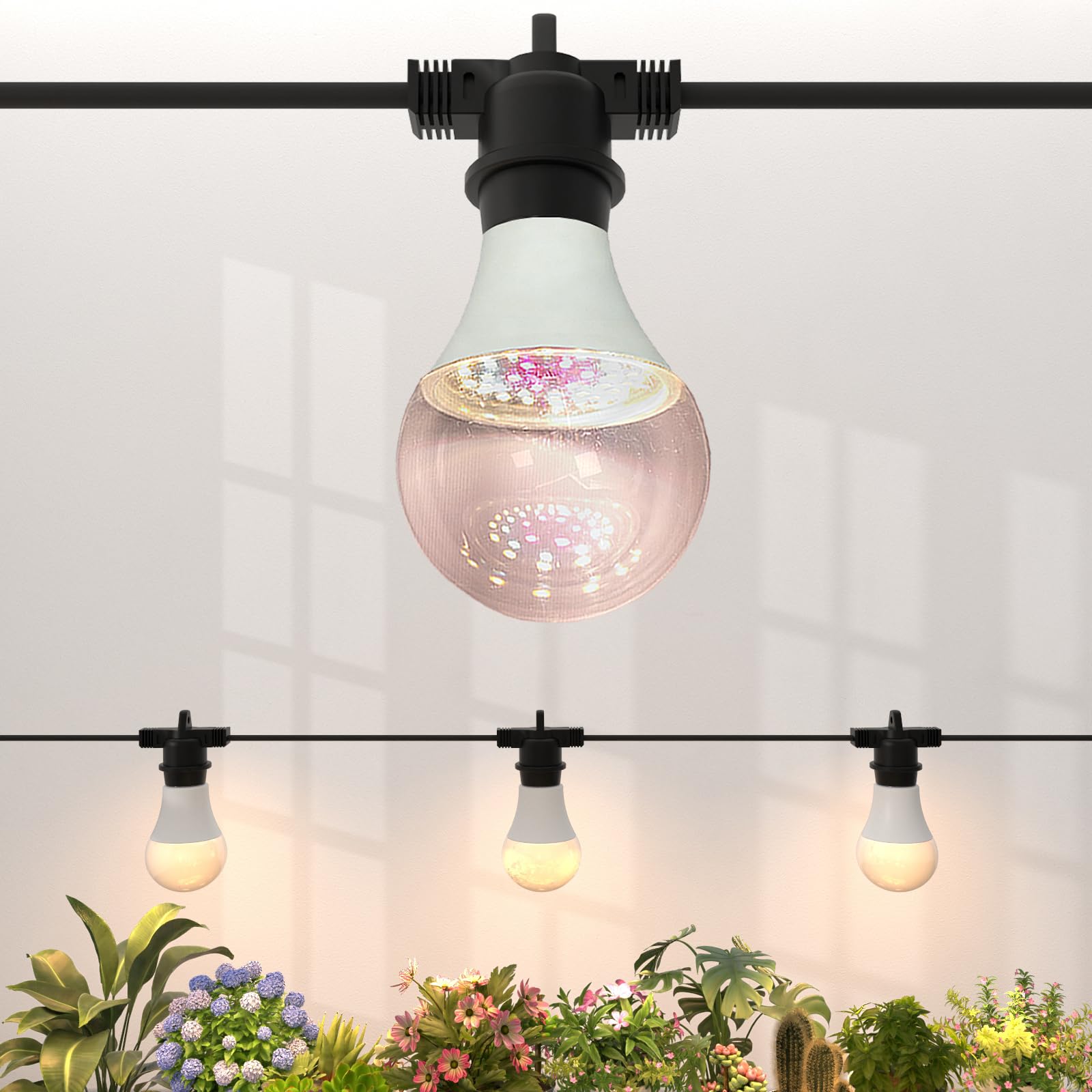 Gaudeoo LED Grow Light Bulbs with E26 Base, 45W Durable 12 ft String Grow Lights, Waterproof Hanging Full Spectrum A25 Plant Lig