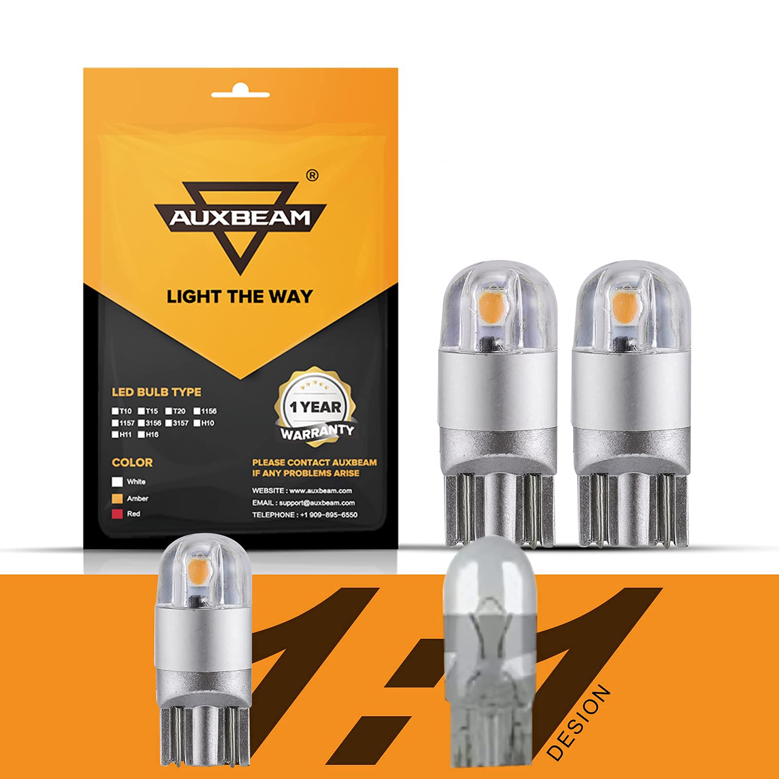 Auxbeam 194 LED Bulbs, Amber Yellow, Canbus Error Free, Extremely Bright, T10 Replacement for License Plate/Dome Light, 2PCS
