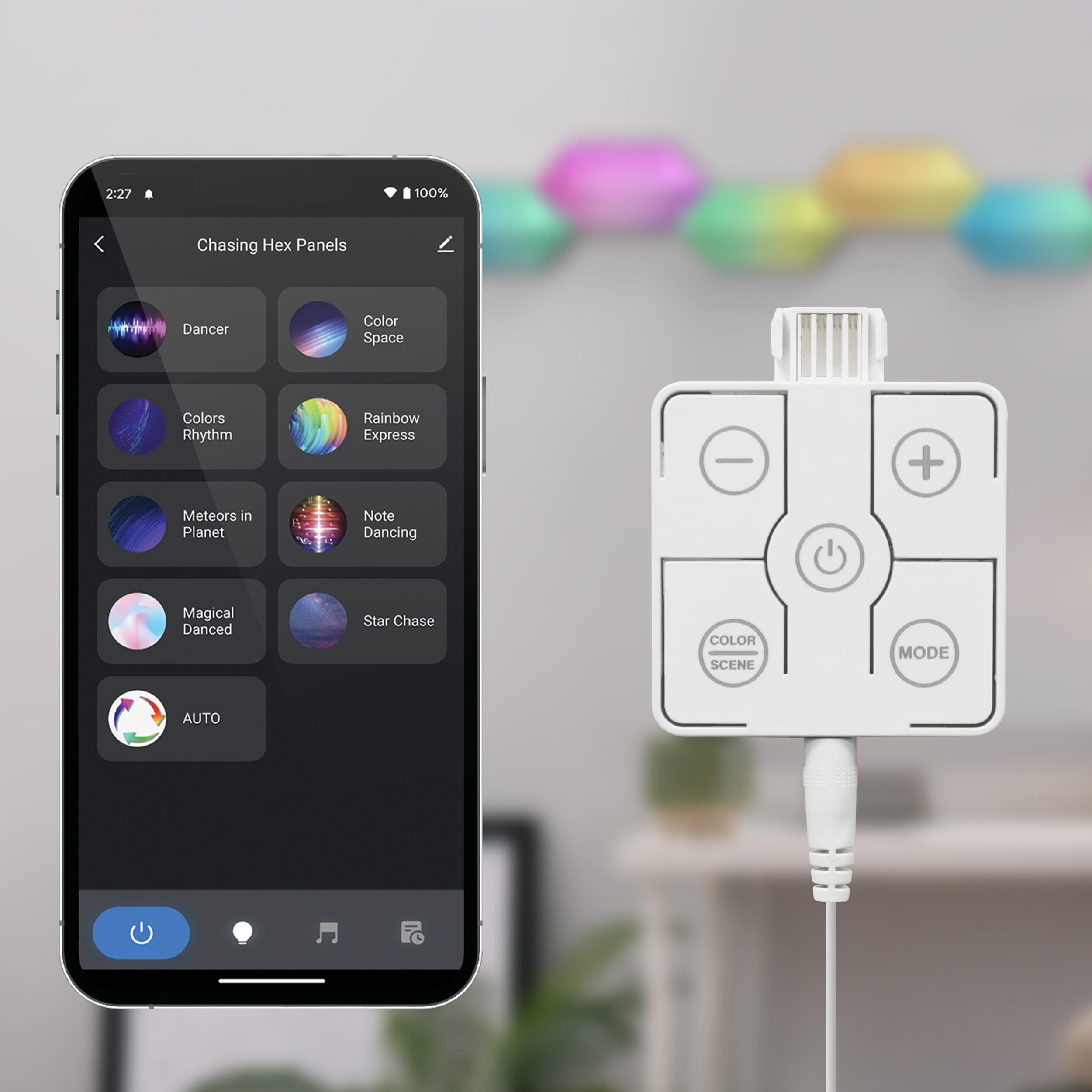 Feit Electric Smart Led Hexagon Tile Lights, 7'' Ea, Linkable, Rgbw Color Chasing, 2.4Ghz Wifi Enabled, Compatible With Alexa An