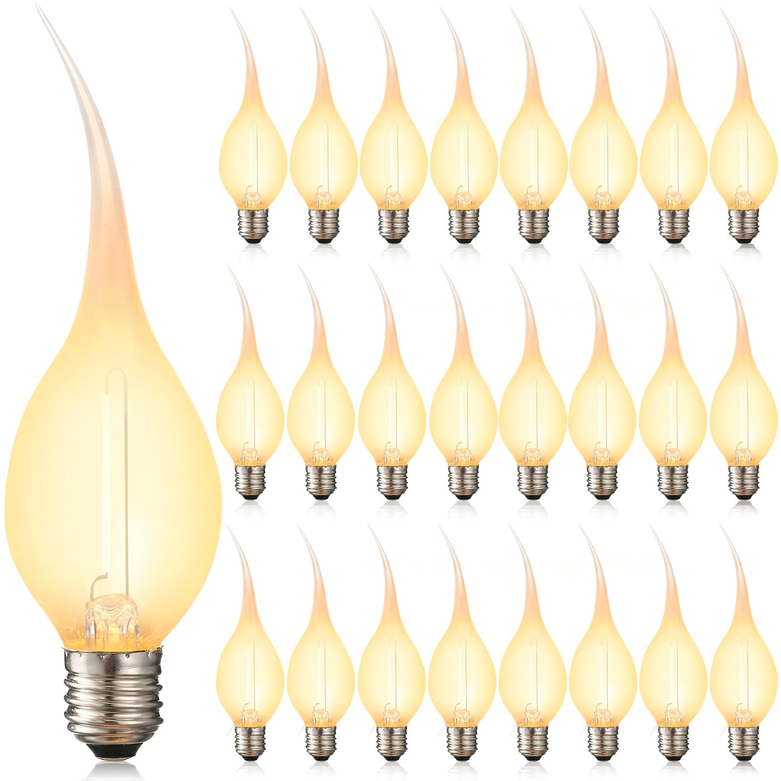 VIHOSE 24 Pack Silicone Dipped Candle Light Bulbs, C7 E12 Candelabra Base, 0.7w Warm White LED Flame Tip Replacement Bulbs for W