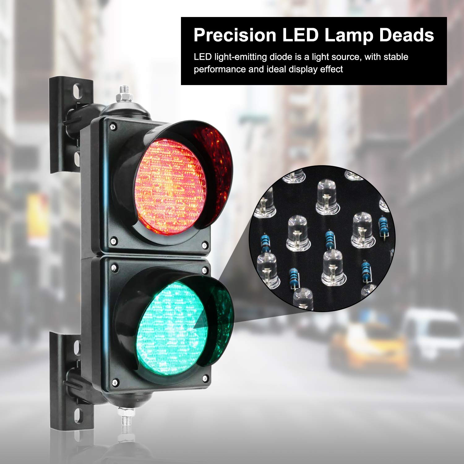 BBMI 100mm Traffic Light, DC9-36V Red/Green Signal, IP65 Waterproof, Polycarbonate Housing, Model 50866, Black