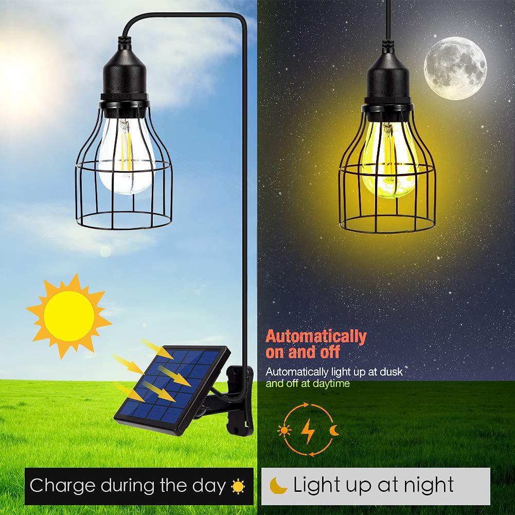 Solar Light Bulb, Outdoor Pendant Lights Lantern Solar Powered Dusk to Dawn Extension Cable 9.8FT Waterproof for Gazebo, Playhou