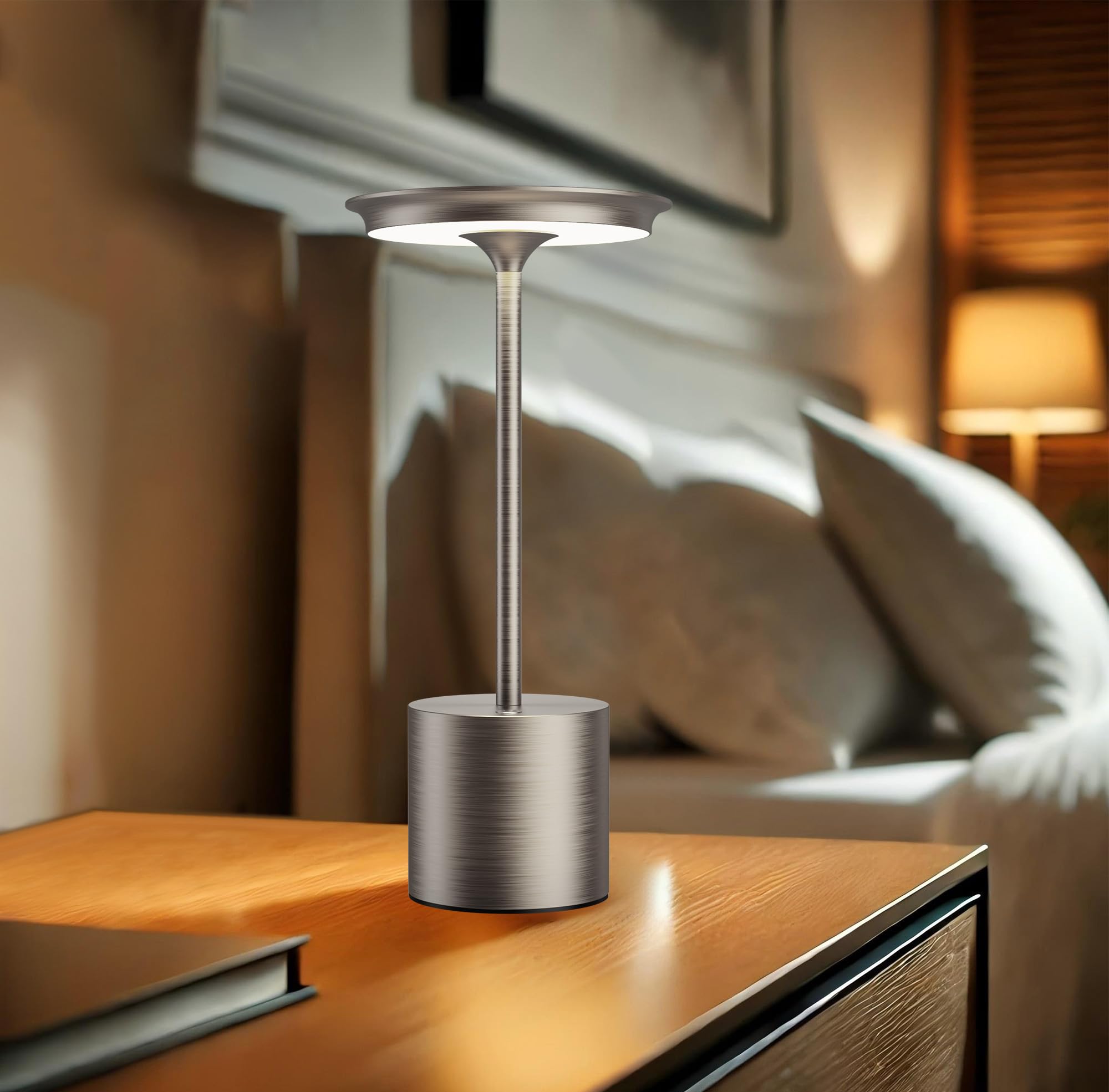 Cordless Table Lamp, Portable Rechargeable 6000Mah Outdoor Table Lamp, 3 Color Stepless Dimming Battery Powered Lamp, Led Table
