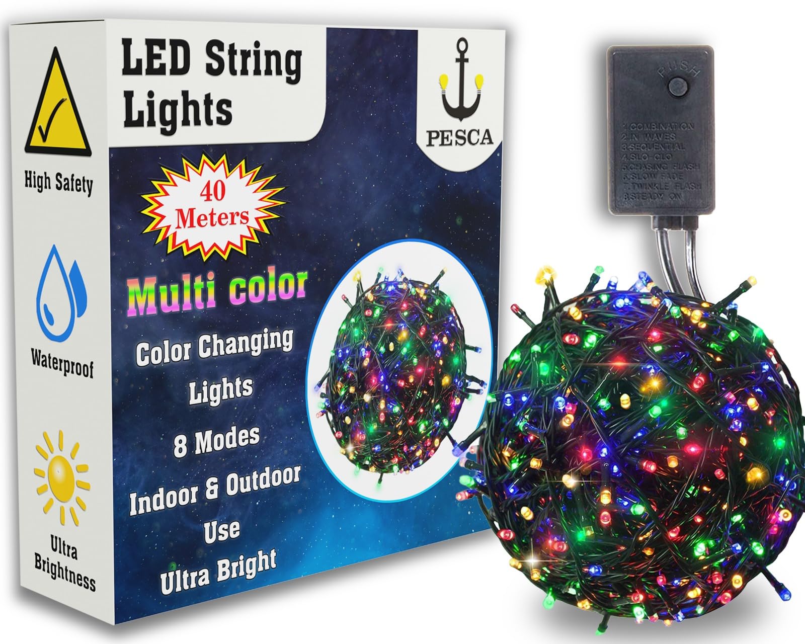 PESCA Diwali Decorative 166LED String Lights Serial Bulbs - Multicolour 40 Meter-Plastic,Corded electric,Oval