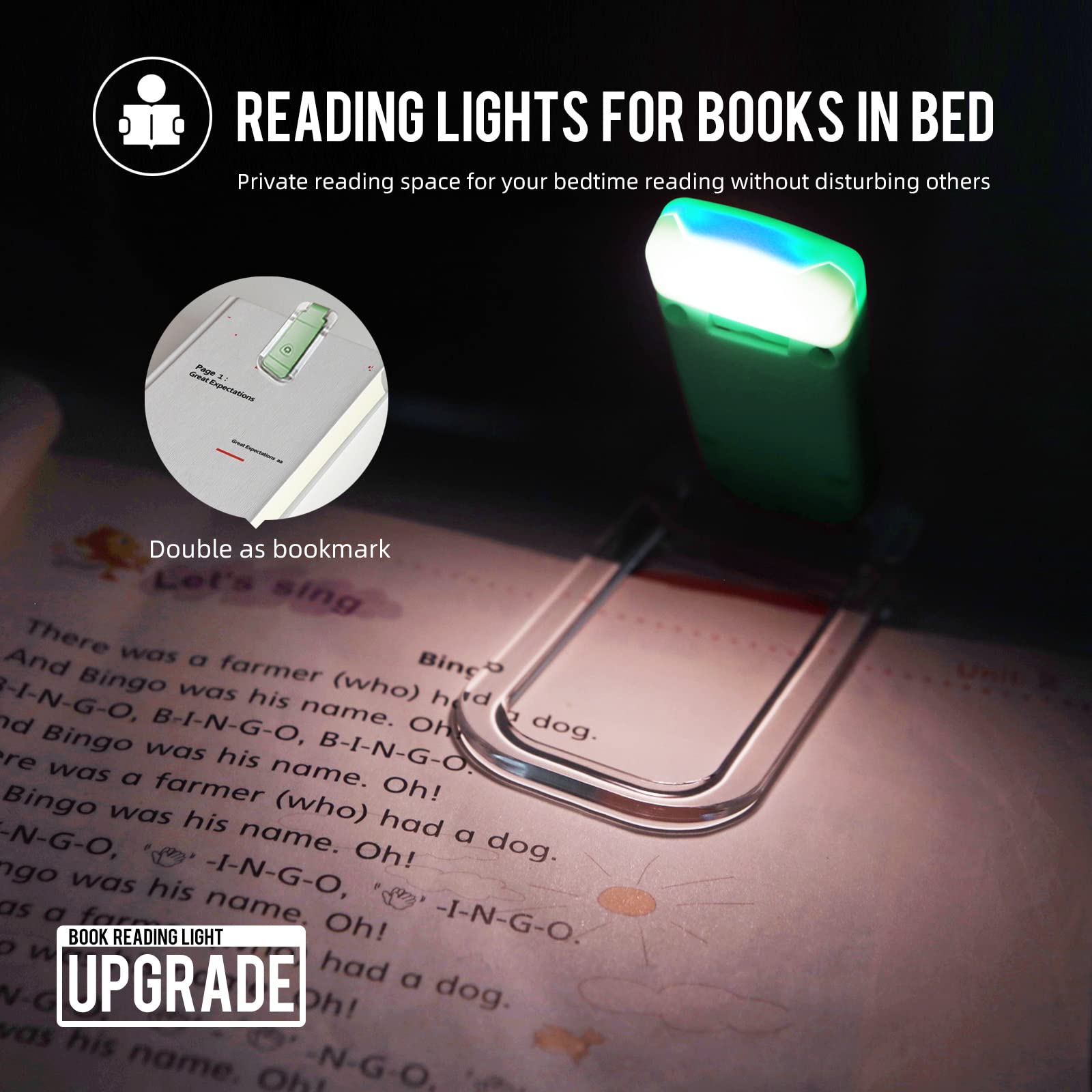 Egwaser Book Light For Reading In Bed, Usb Rechargeable Clip On Book Lights, 3 Brightness Adjustable Dimmable Bookmark Light For