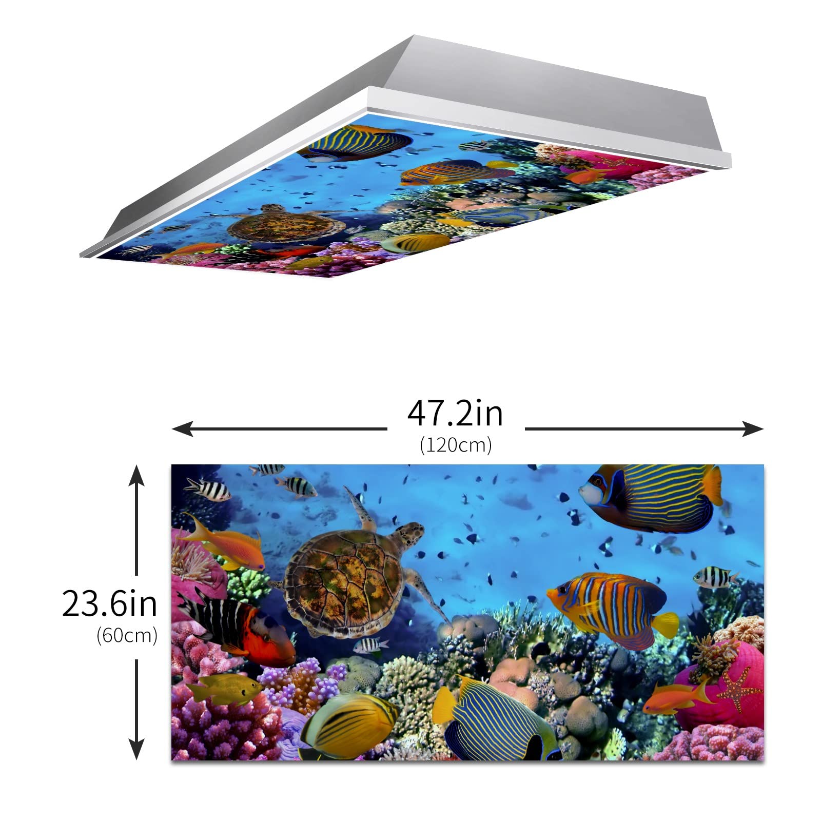 MSINMKOK Underwater World Light Cover - 2x4ft Fluorescent Filter, Colorful Fishes Design, Reduces Glare, Model: ywg09144756p0269