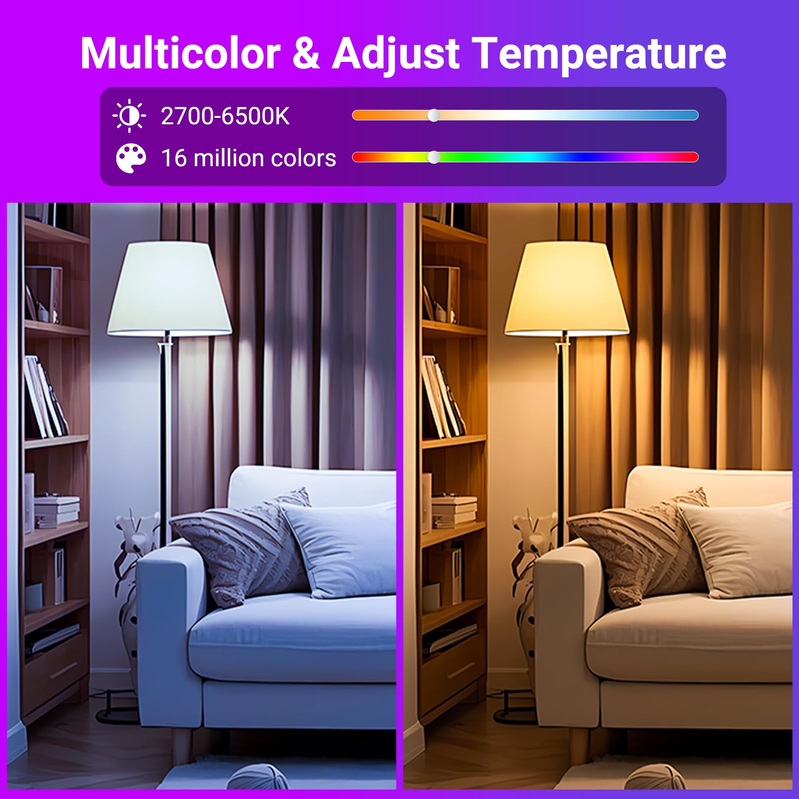 Tjoy 4 Pack Smart Light Bulbs, Bluetooth Wifi Led Bulb Work With Alexa &Google Assistant, Rgb Color Changing Alexa Bulbs, Music