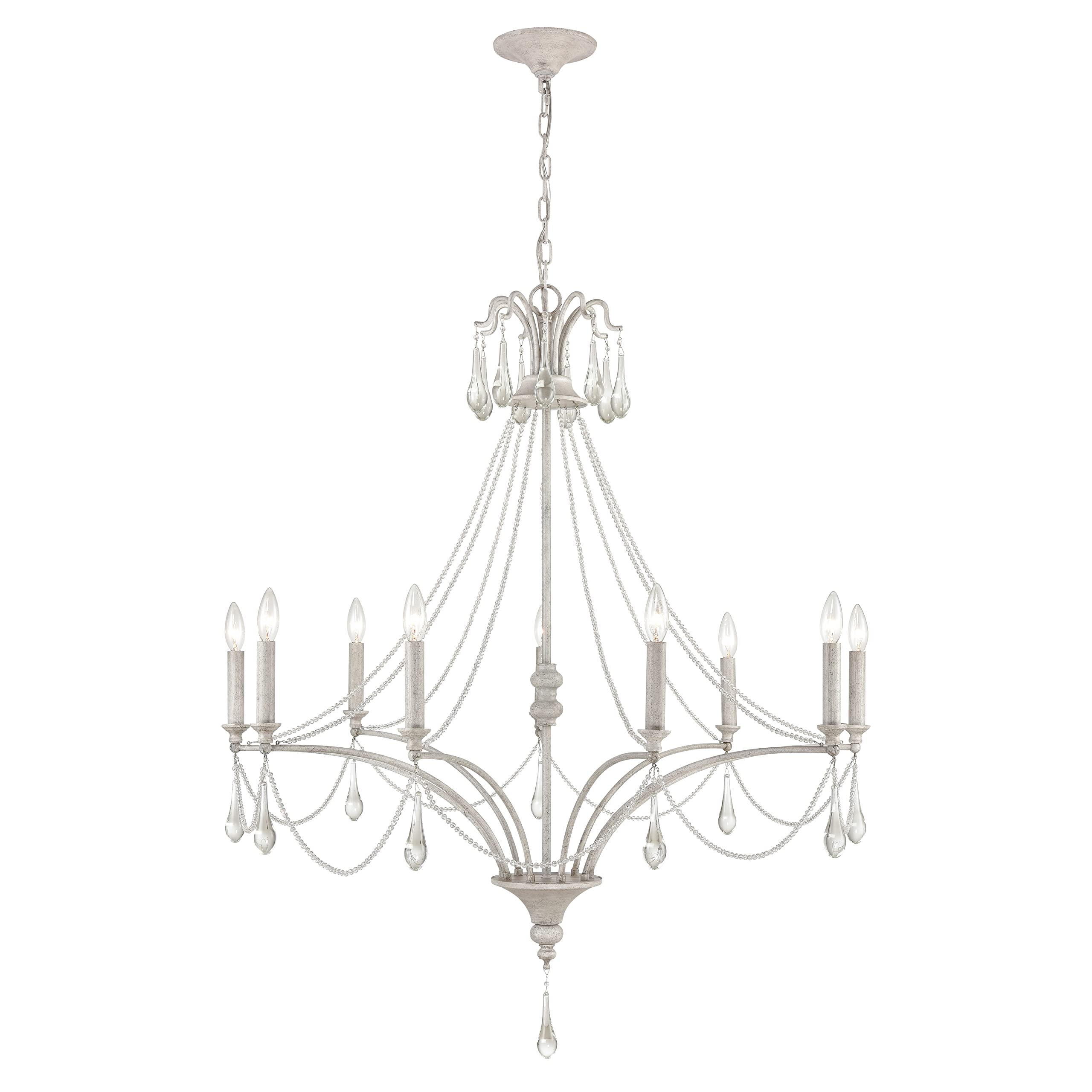 Elk Home Vintage White 9-Light French Parlor Chandelier, 38-Inch, Traditional Style