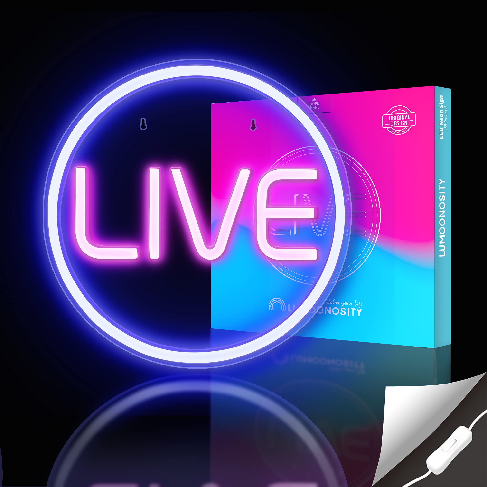 Lumoonosity Live Neon Sign - Blue & Pink LED Light for Streamers - 12.6 inches - Model NS-LIVE