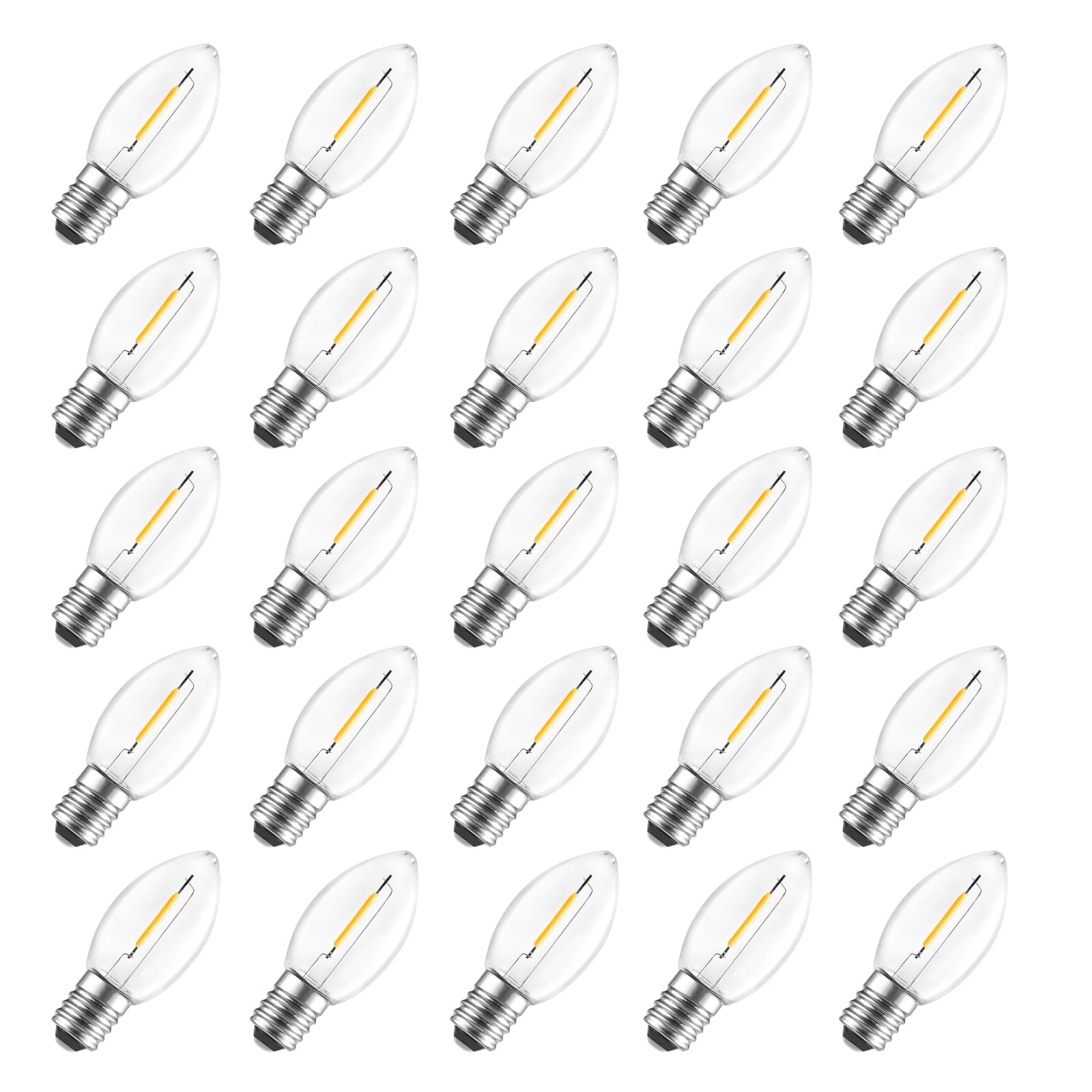 100 Pack C7 Warm White Led Christmas Lights Bulb Replacement Light Bulbs, E12 Candelabra Base, Commercial Grade Holiday Bulbs Fo