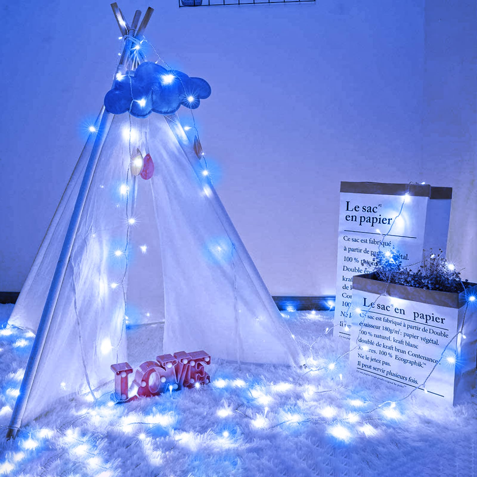 100 Led Christmas Lights Outdoor - 33Ft Christmas String Lights 8 Modes Plug In Waterproof Twinkle Fairy Lights With Timer Memor