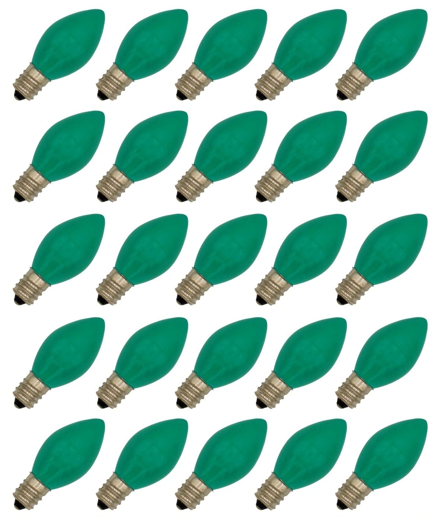 Creative Hobbies C7 LED Green Replacement Light Bulbs, 0.7W Ceramic Vintage, E12 Candelabra Base, 25 Pack