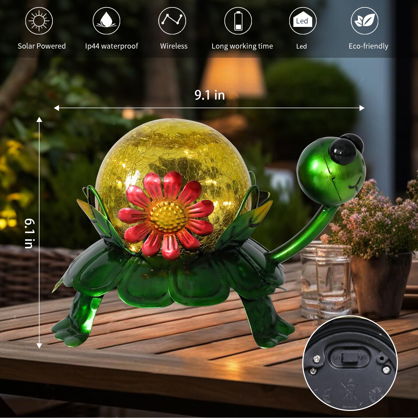 MUMTOP Solar Lanterns Outdoor Waterproof - Colorful Metal Turtle Solar Lights Decorative, Glass Tortoise Light Tabletop Lantern