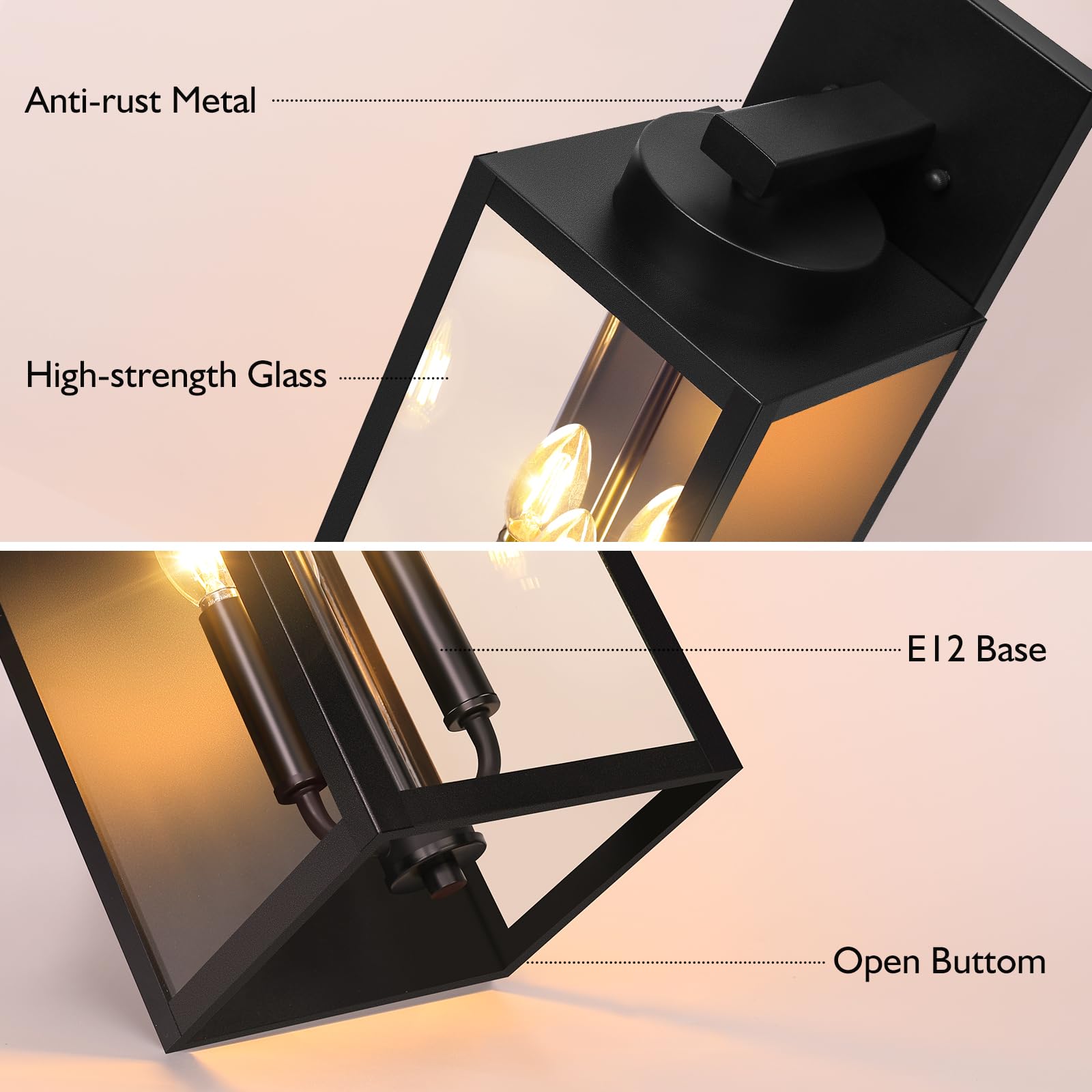 BesLowe 19.6” Outdoor Wall Light Fixture, 3-Light Waterproof Lantern, Black Metal Sconce for Porch, Model B07057P