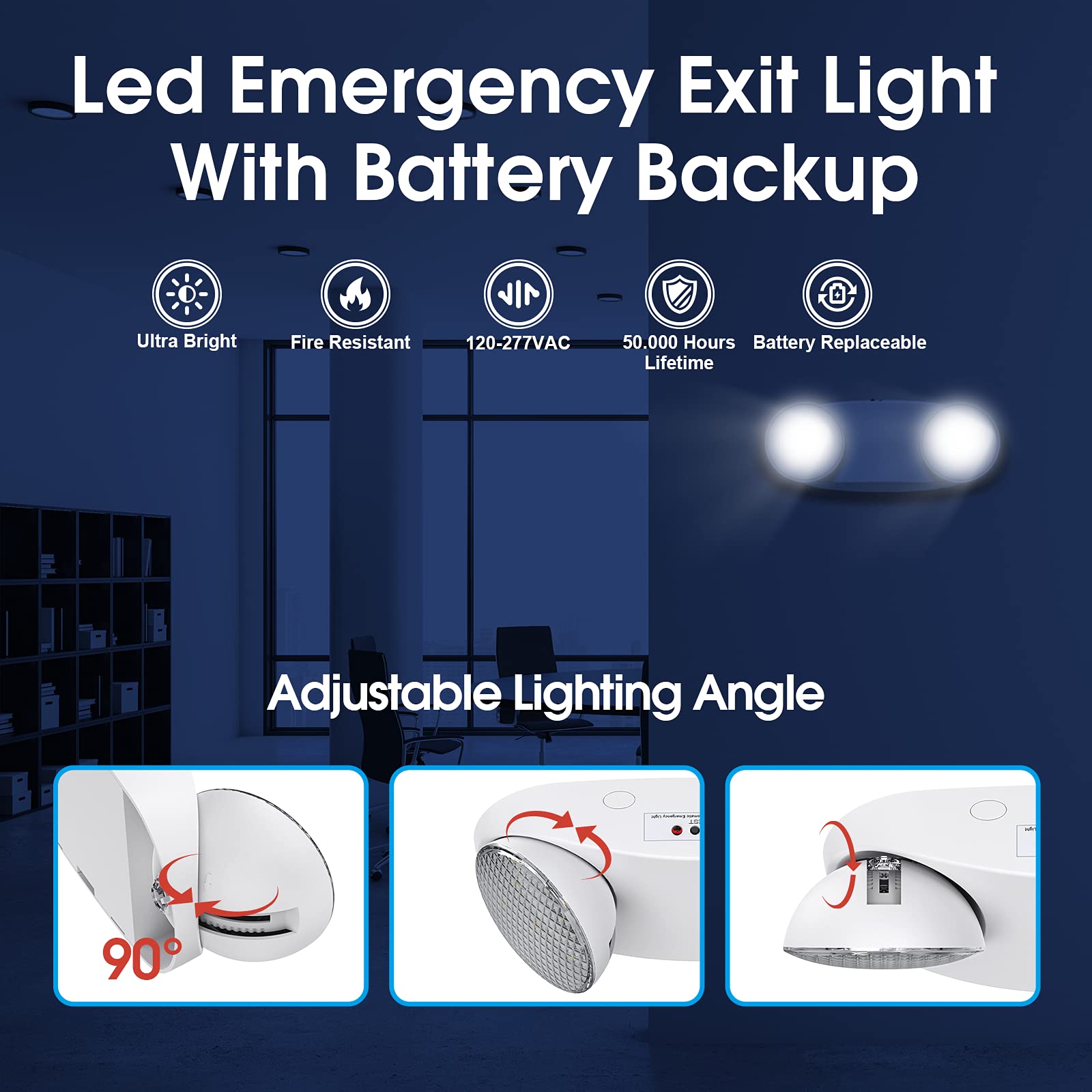 Sitisfi Emergency Light With Battery Backup  Commercial Hardwired Exit Lighting Fixtures  Two Adjustable Head Bug Eye Led Emergency Lighting  Ac 120-277V  Ul Certified (6 Pack)