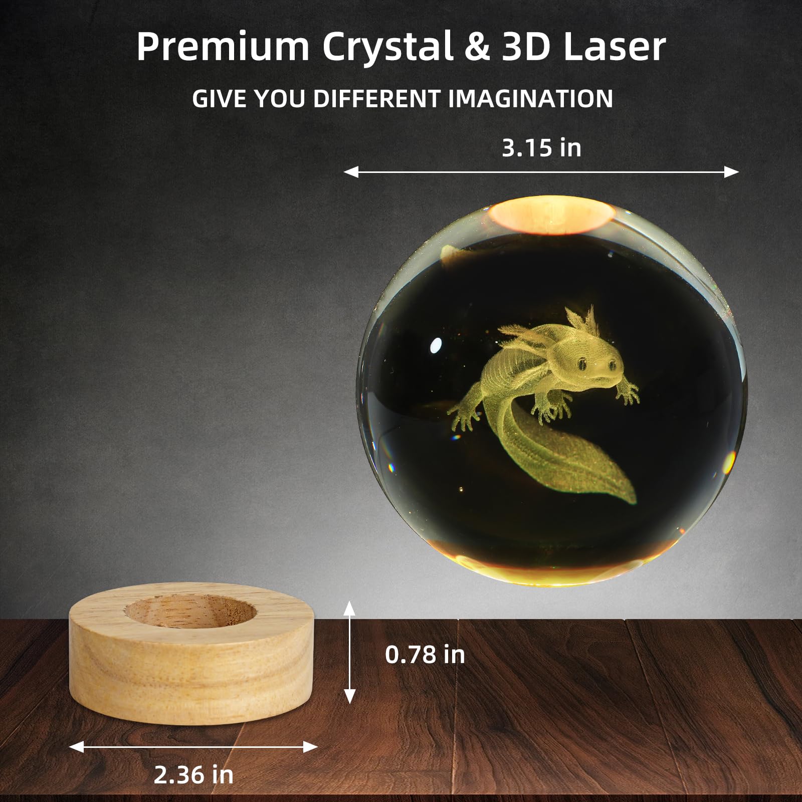 Zxblaq 3D Axolotl Crystal Ball Night Light, Upgraded 3.15 Inch Glass Ball Lamp With 16 Color Led Wooden Base, Axolotl Decor Birt