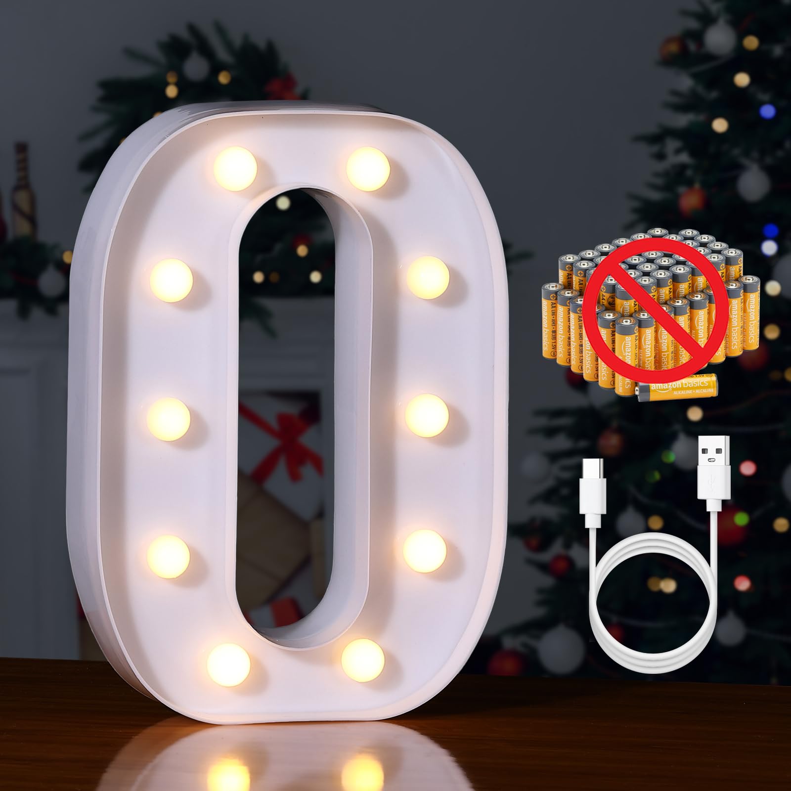 Foaky Rechargeable LED Letter Light Sign, Warm Plastic Marquee Night Light, Size O, Model Recharge-ABS for Parties and Home Decor