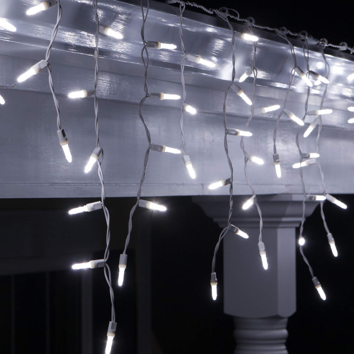 Wintergreen Lighting 70 M5 Cool White LED Icicle Christmas Lights  7 ft White Wire Indoor/Outdoor Commercial Grade Holiday  Party & Bedroom Home Decor Lighting