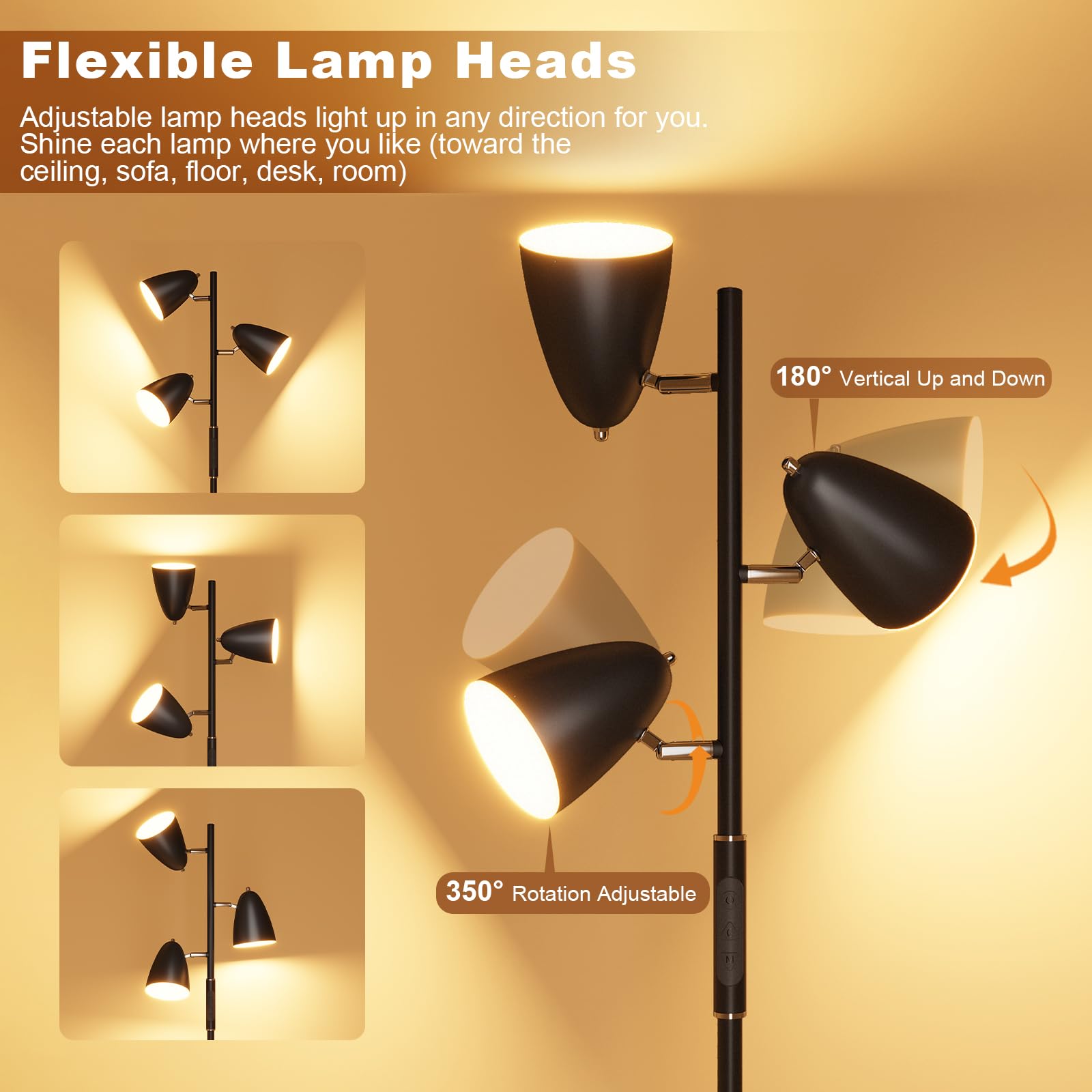 Qimh Led Floor Lamp For Living Room, Modern Dimmable Standing Lamp With 4 Color Temperature,Remote And Touch Control, Tree Floor