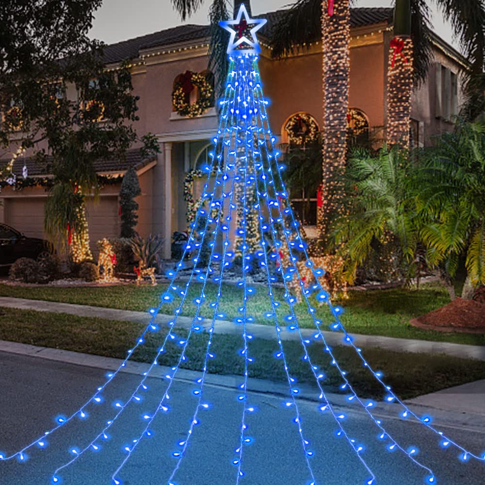 Danli Christmas Decorations Star String Lights, 320 Led Christmas Lights With Timer 8 Mode Fairy Lights For Xmas New Year Patio Yard(Blue)